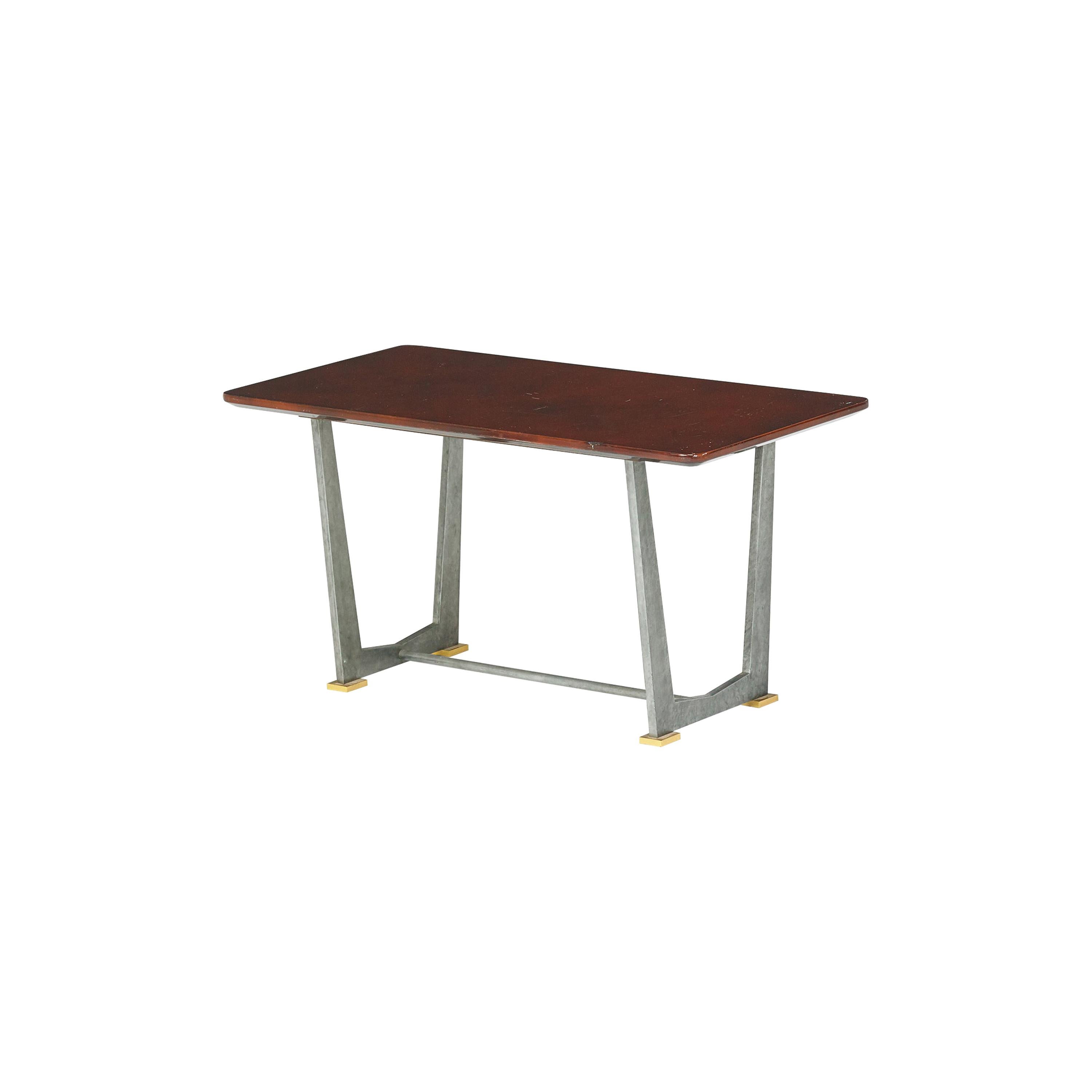 Patinated Steel, Bronze and Lacquered Wood, Coffee Table by Maison Leleu