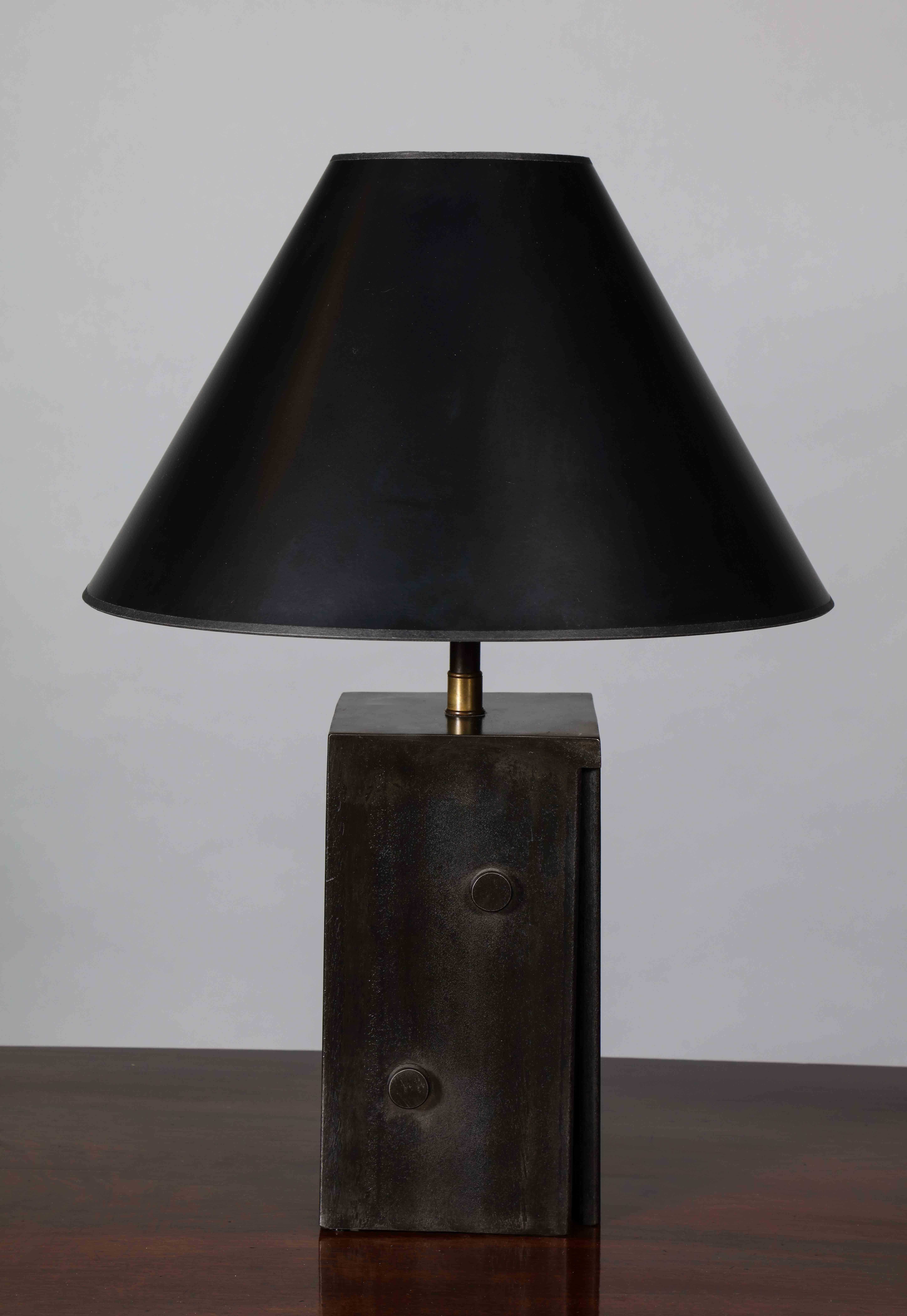 Modern Patinated Steel 'Dice' Table Lamp For Sale