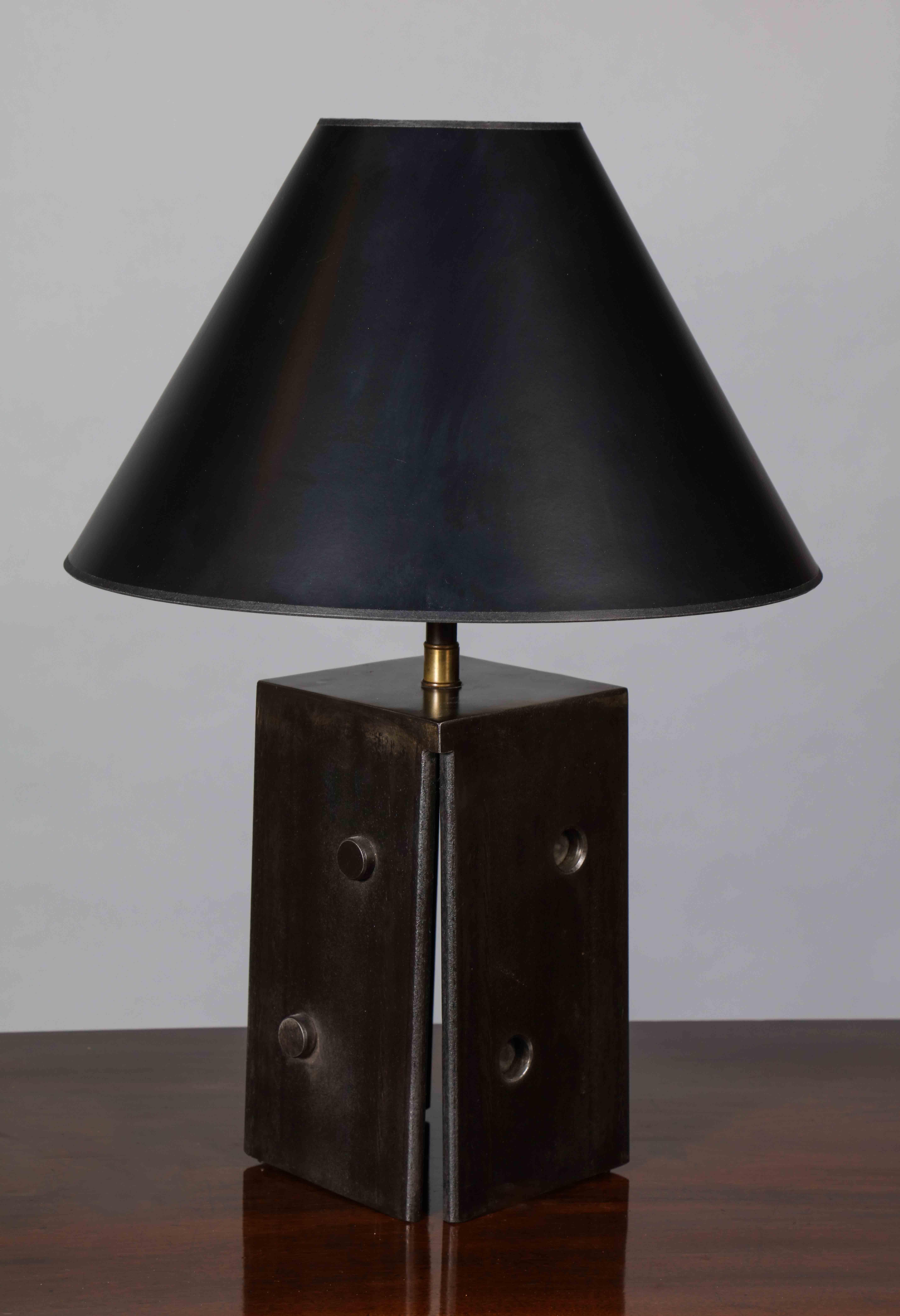 American Patinated Steel 'Dice' Table Lamp For Sale