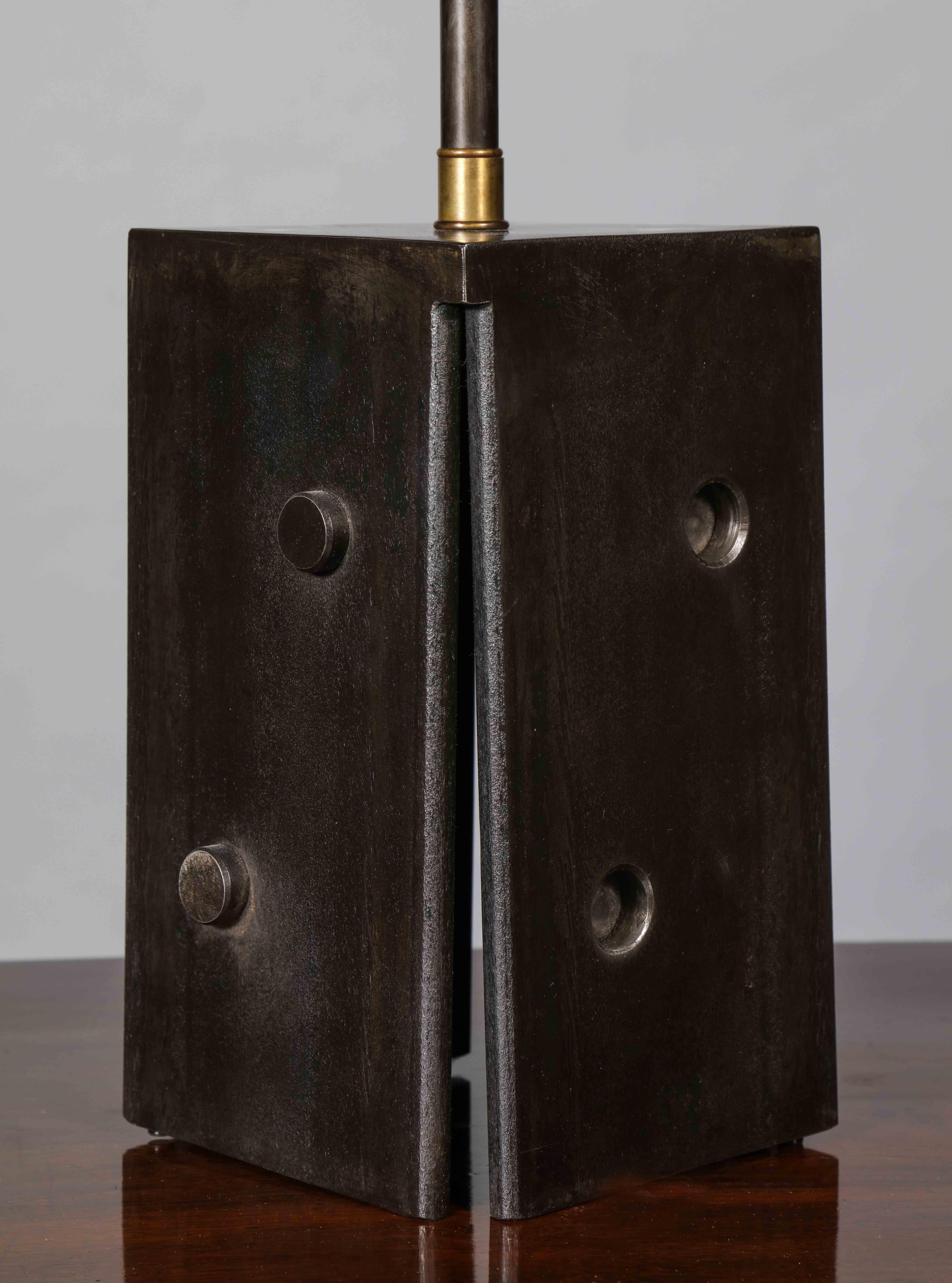 Welded Patinated Steel 'Dice' Table Lamp For Sale