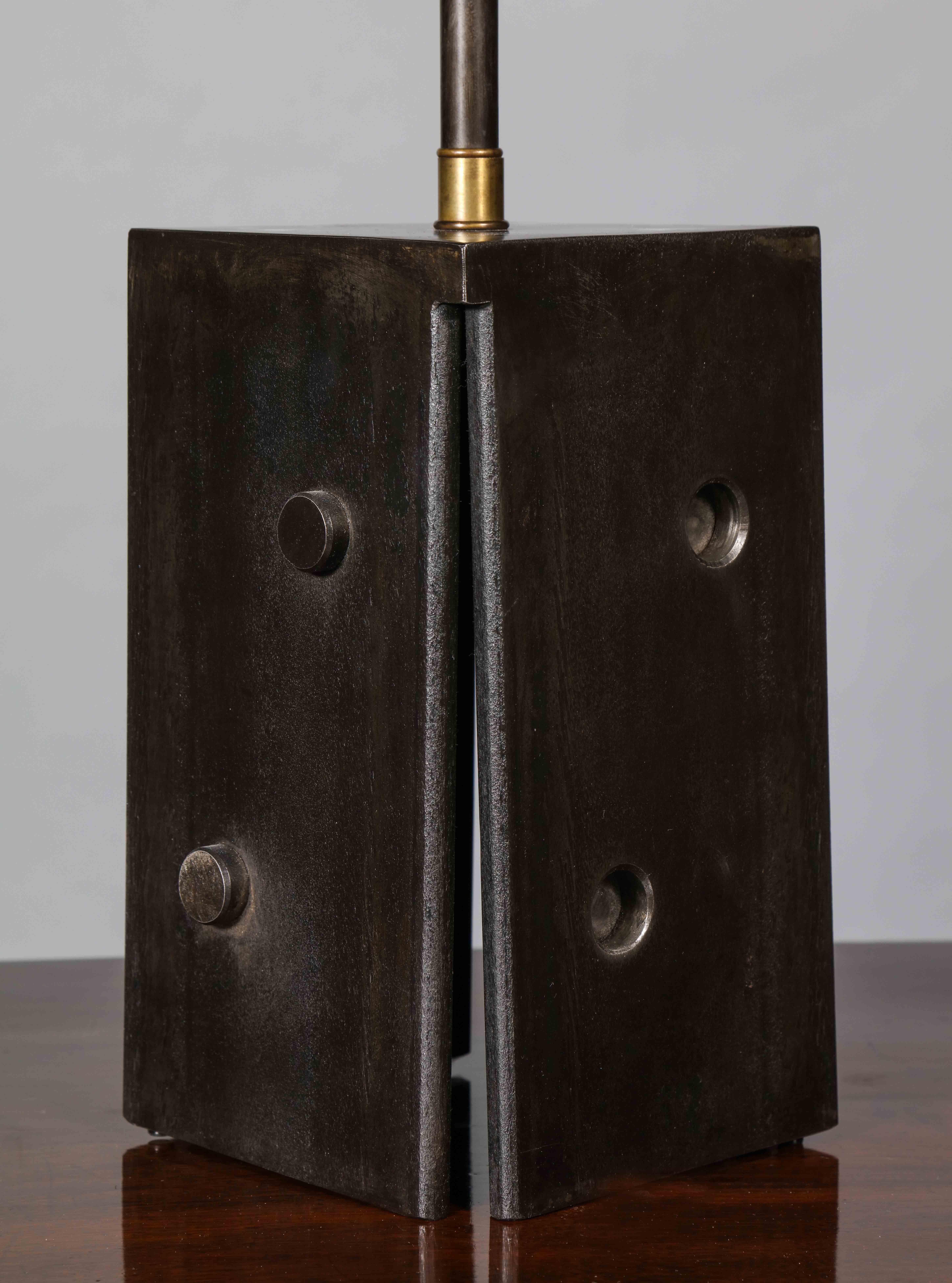 Blackened Patinated Steel 'Dice' Table Lamp For Sale