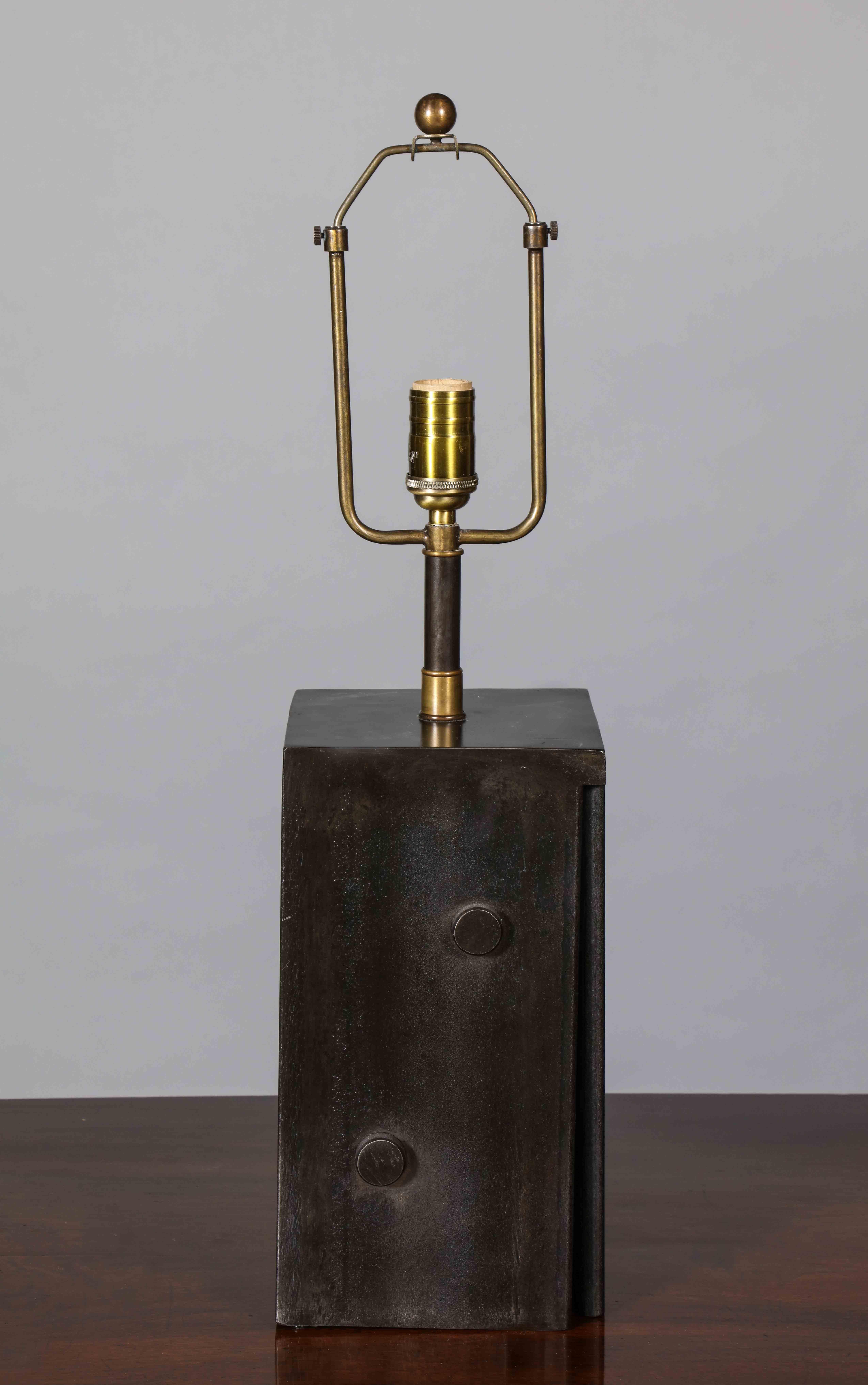 Patinated Steel 'Dice' Table Lamp In New Condition For Sale In Brooklyn, NY