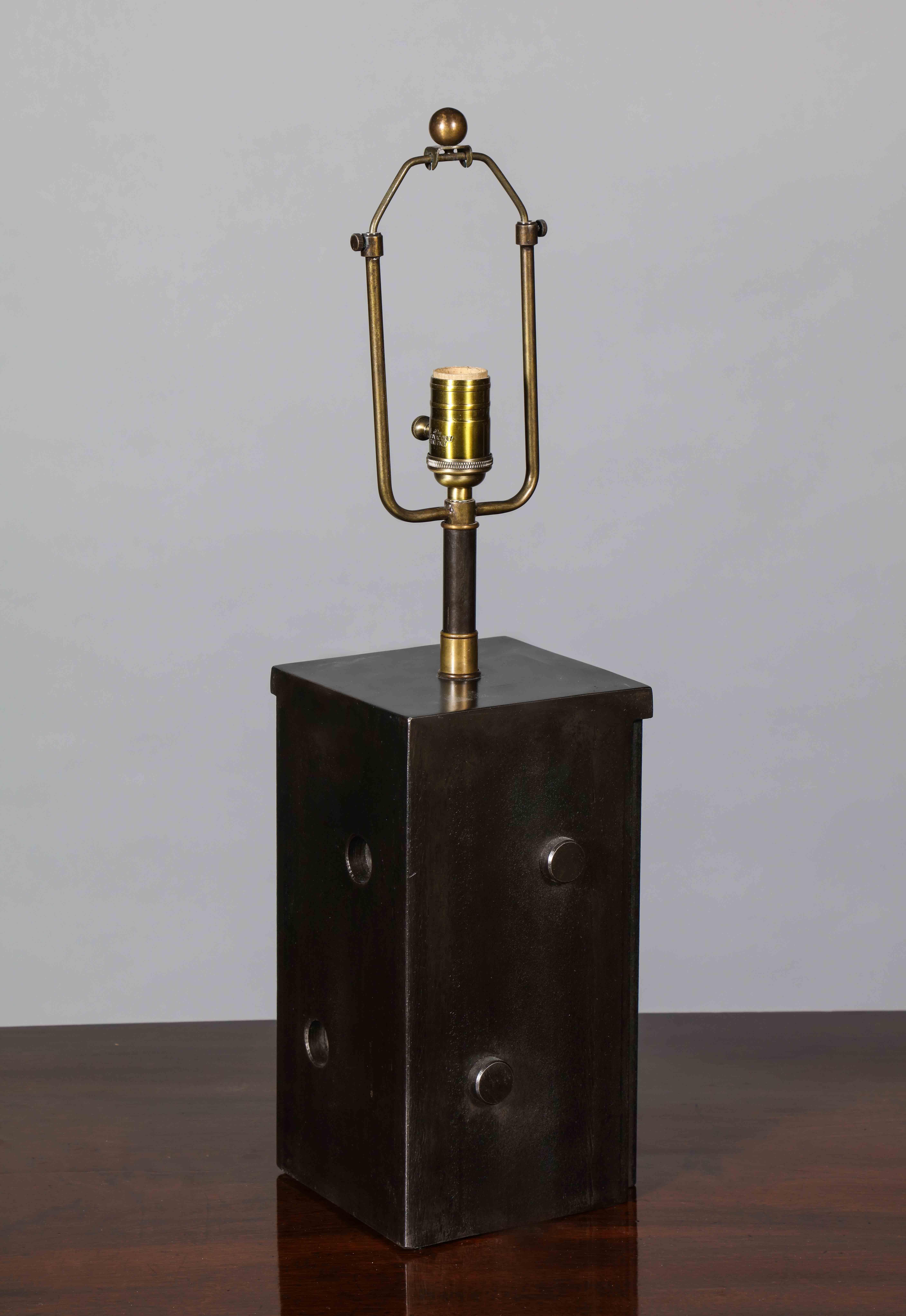 Contemporary Patinated Steel 'Dice' Table Lamp For Sale