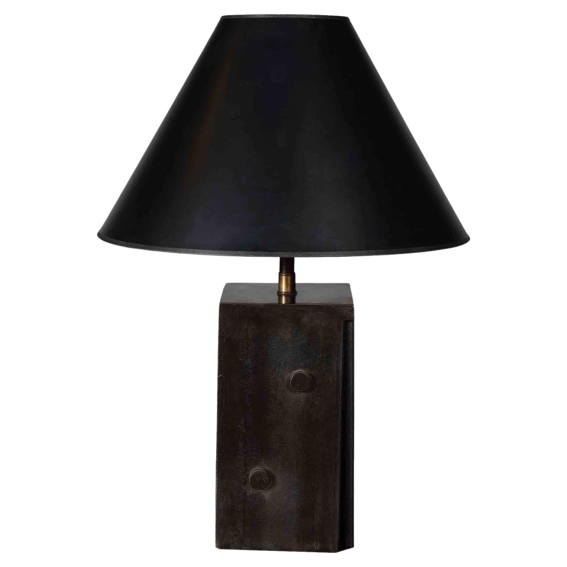 Patinated Steel 'Dice' Table Lamp For Sale