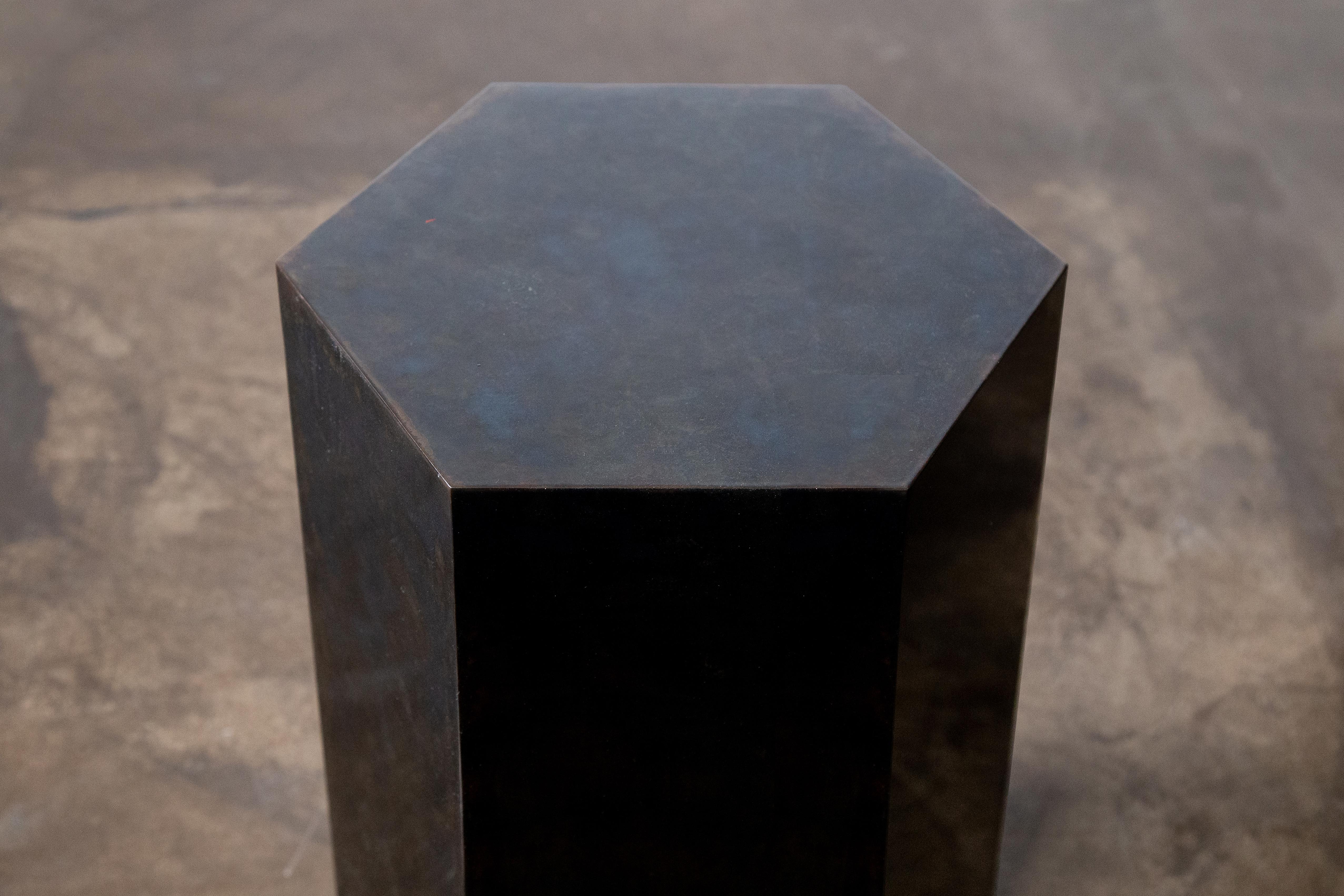 Argentine Patinated Steel Modern Side Table by Costantini, Ettore Hex, in Stock  For Sale