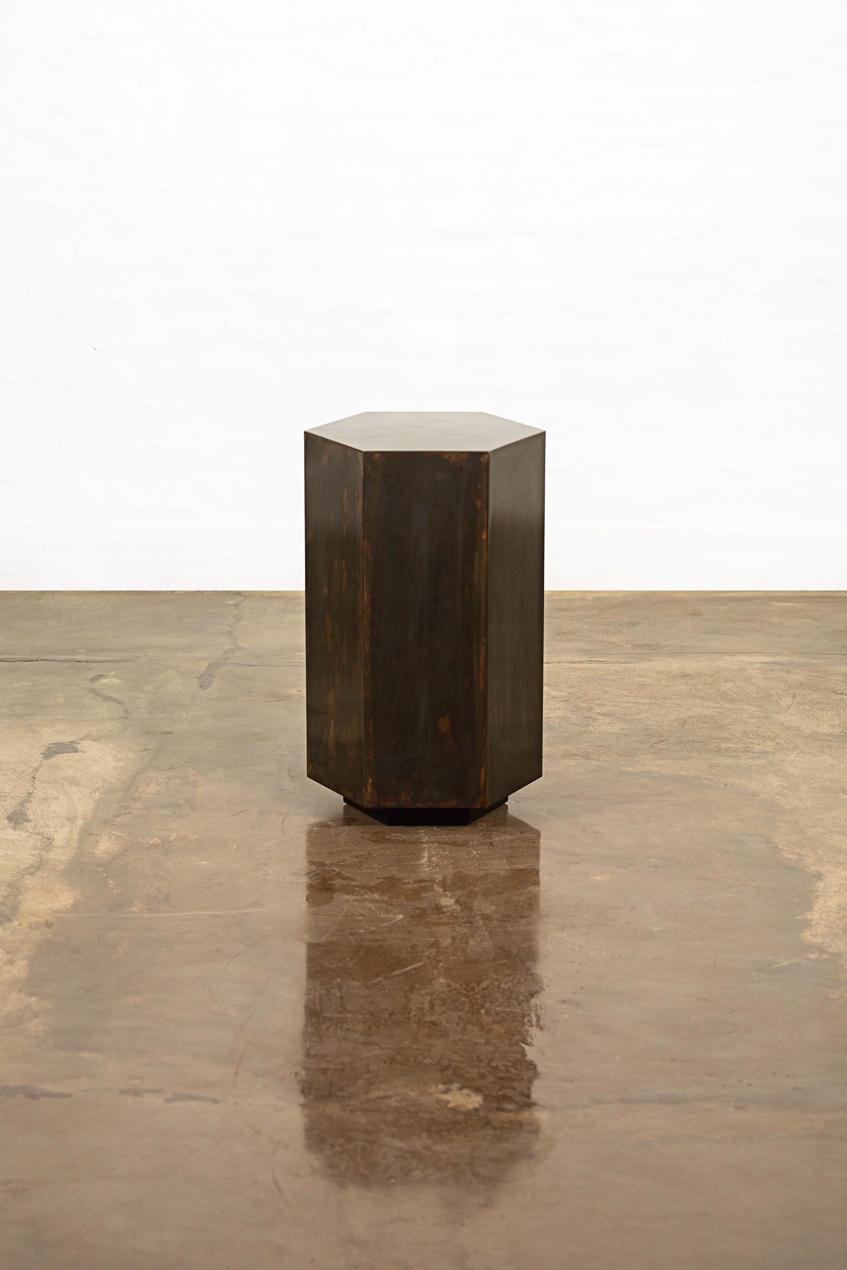 Argentine Patinated Steel Modern Side Table from Costantini, Ettore Hex 'In Stock'