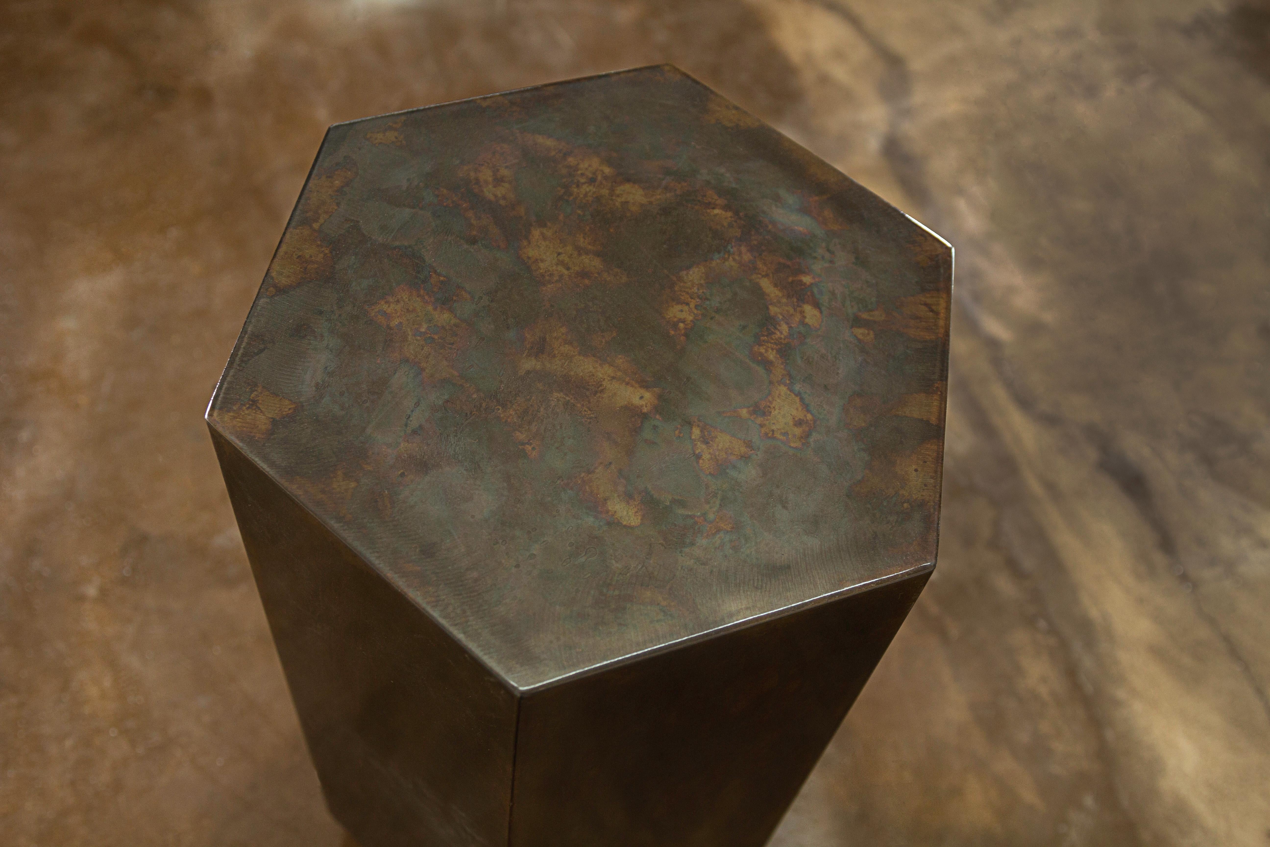Patinated Steel Modern Side Table from Costantini, Ettore Hex 'In Stock' 1