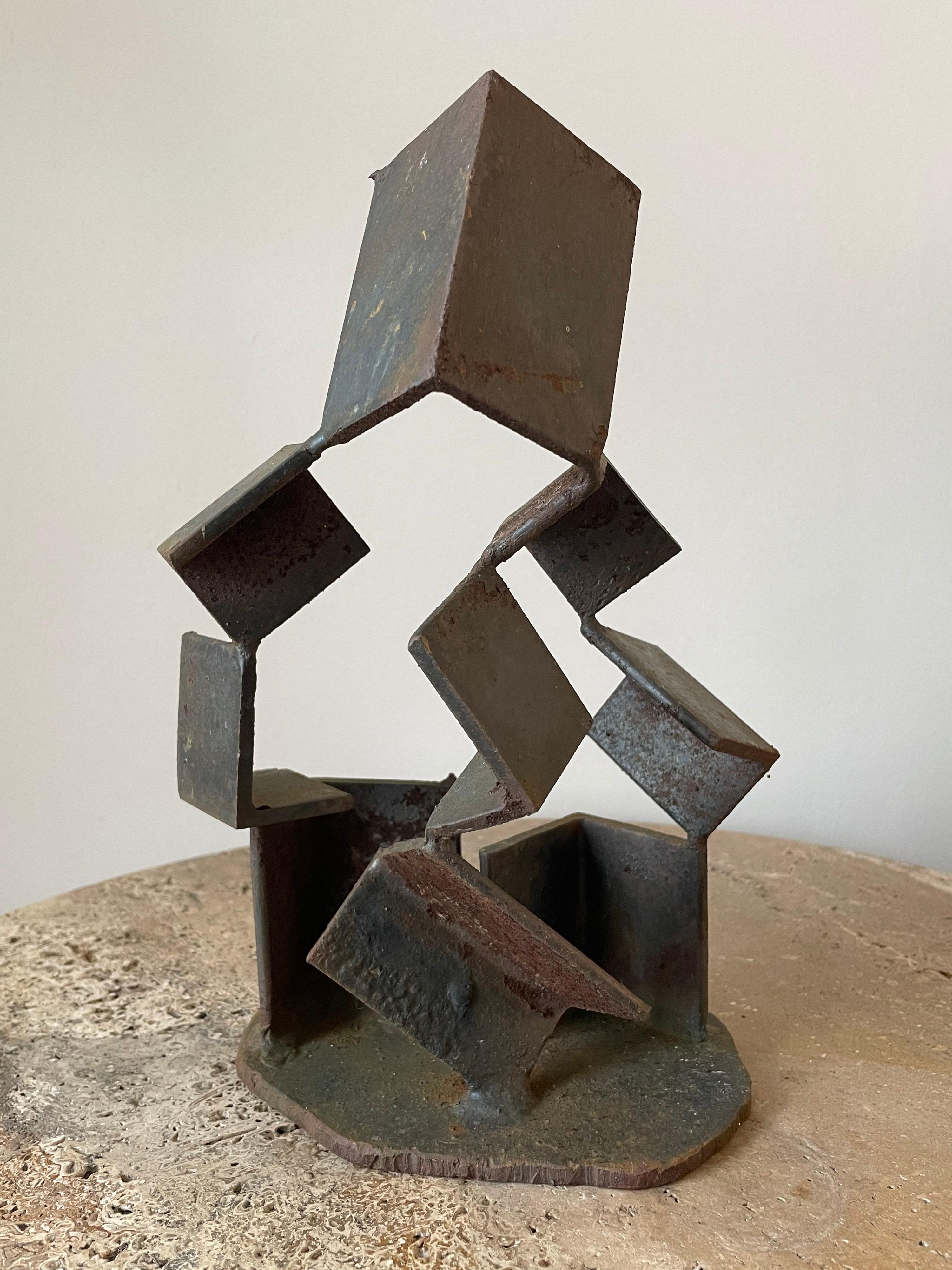 American Patinated Steel Modernist Sculpture For Sale