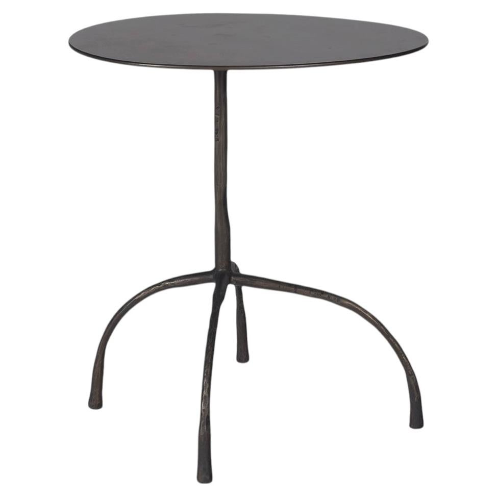 Patinated Steel Side Table with Hammered Legs