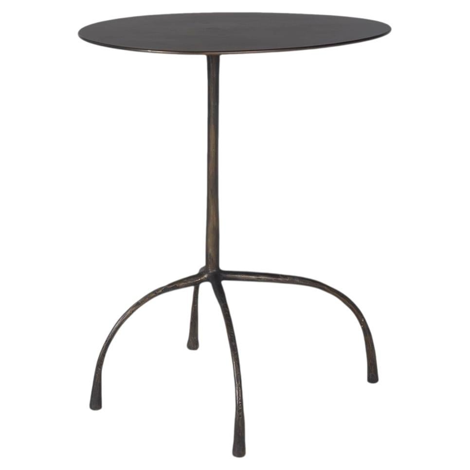 Patinated Steel Side table with Hammered Legs For Sale