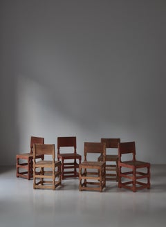Patinated Swedish Folk Art Side Chairs in Pinewood from 19th. Century