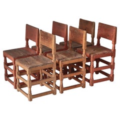 Antique Patinated Swedish Folk Art Side Chairs in Pinewood from 19th. Century