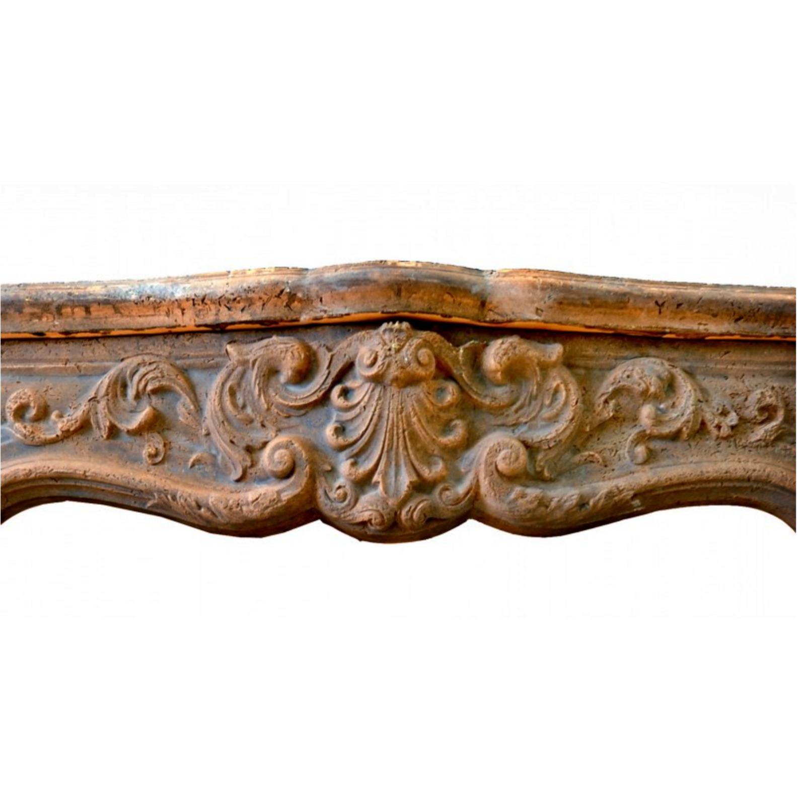 Hand-Crafted Patinated Terracotta Fireplace End 19th Century For Sale