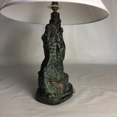 Patinated Terracotta Fish Lamp with Shade