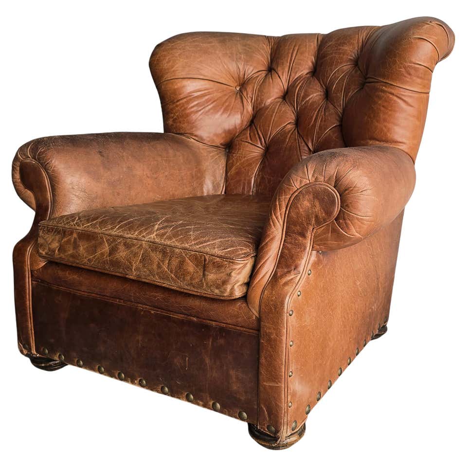 Henredon for Ralph Lauren Thick Leather Wingback Writer's Club Chair, Signed