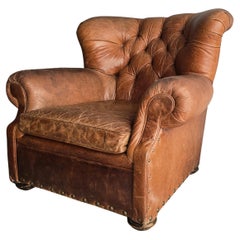 Used Patinated Tufted Leather Club Chair