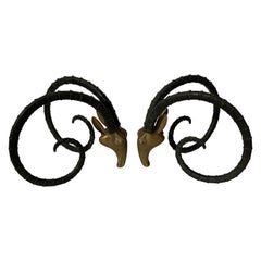 Vintage Patinated Two Tone Brass Ibex Heads Dining Table