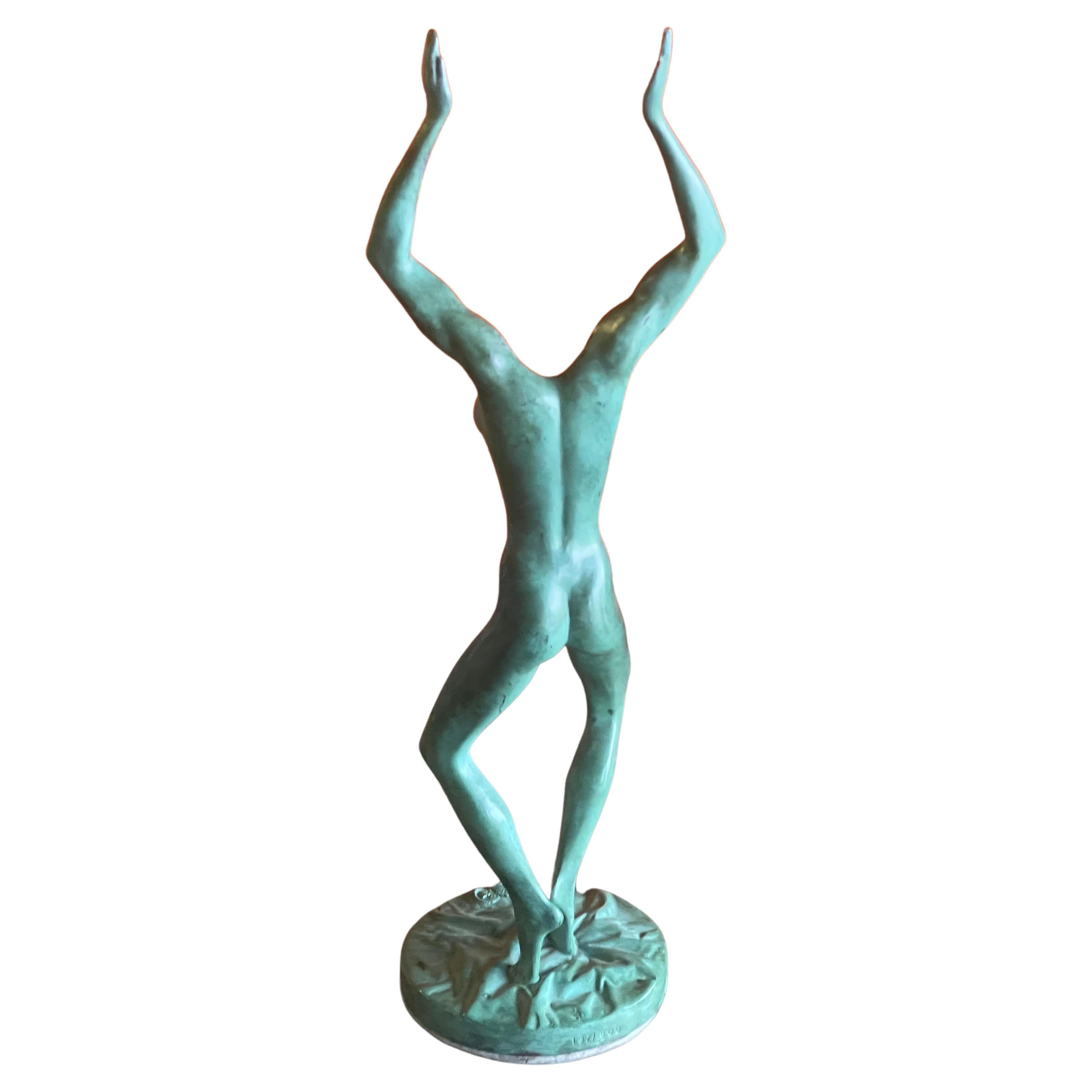 A very interesting patinated bronze figurative sculpture by Venturi Arte Bologna, circa 1980s. The piece has a wonderful verdigris patina and measures 4.5