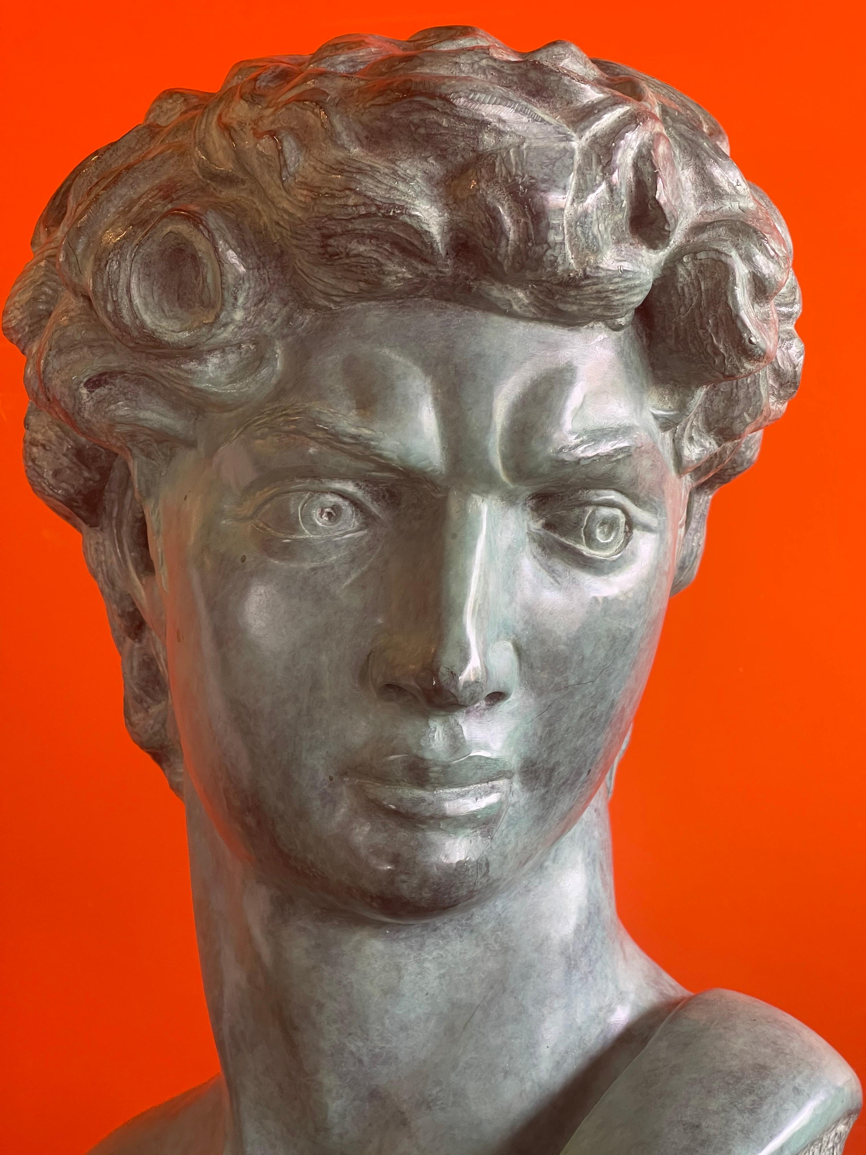 Patinated Verdigris Bronze Bust of Michelangelo's David by Felix de Weldon 5