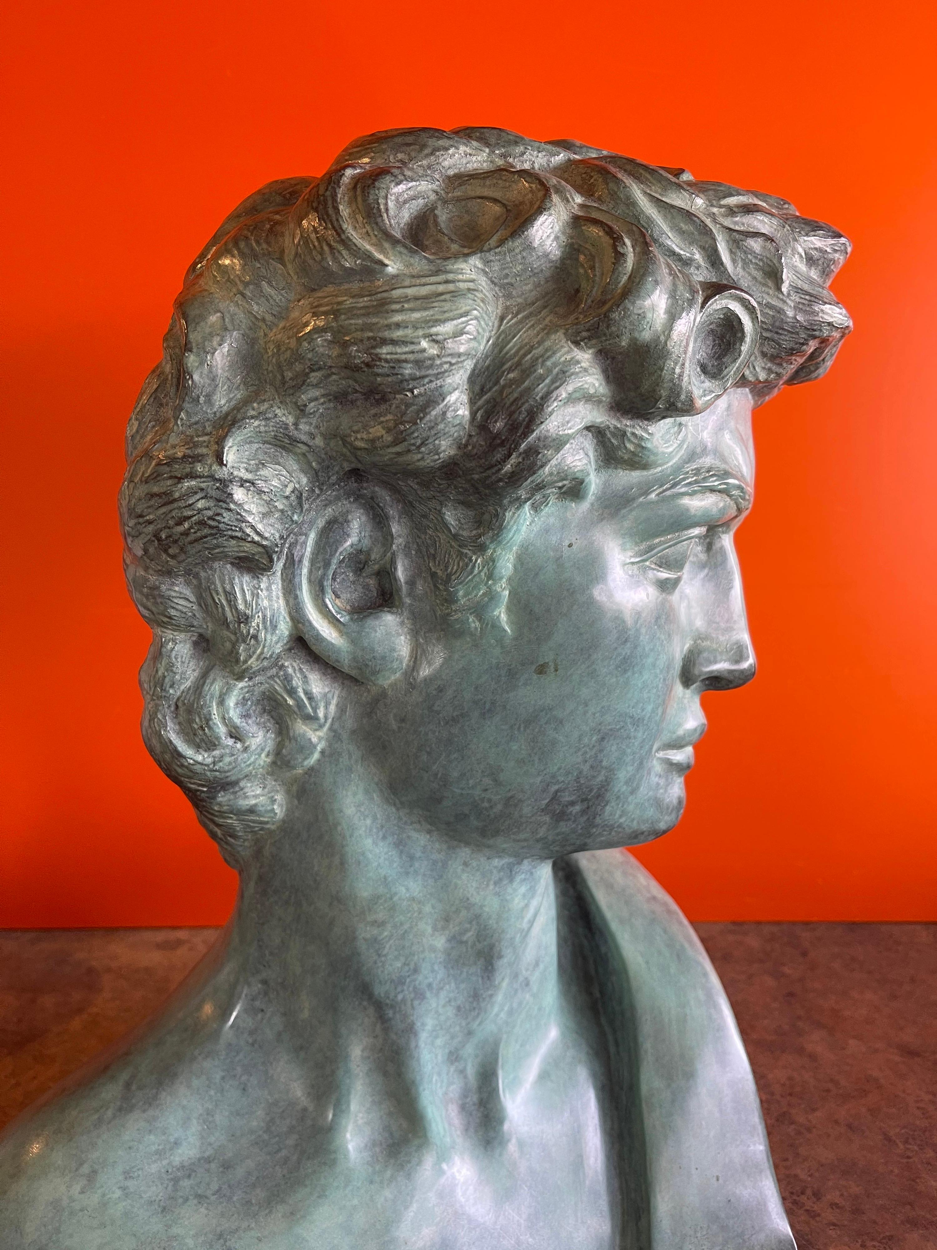 American Patinated Verdigris Bronze Bust of Michelangelo's David by Felix de Weldon