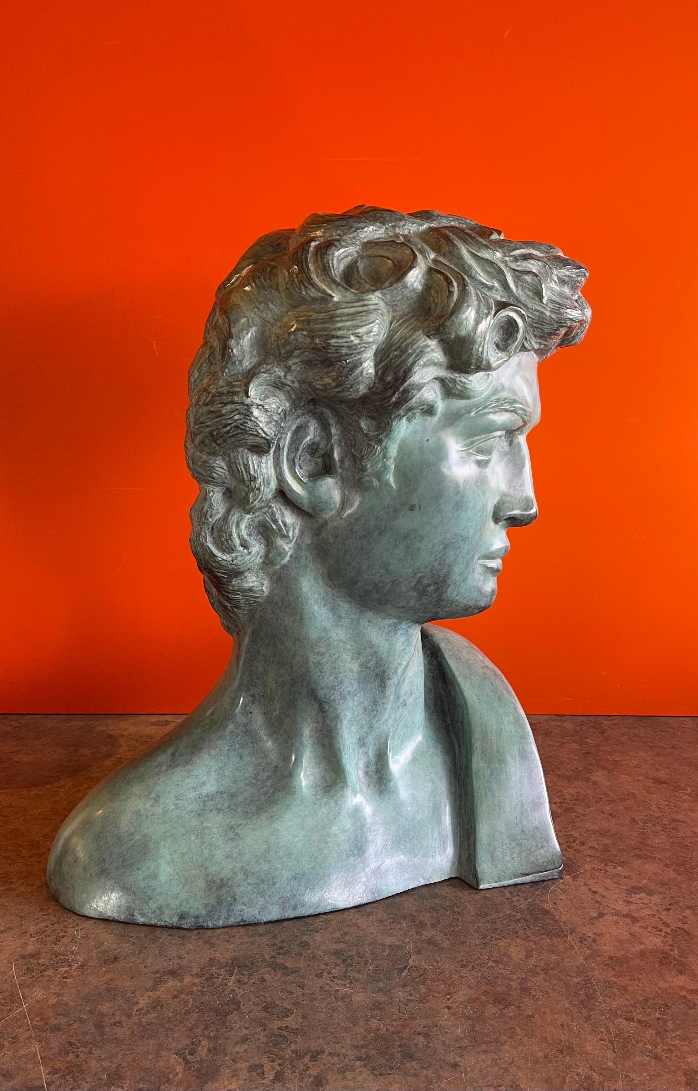 Patinated Verdigris Bronze Bust of Michelangelo's David by Felix de Weldon In Good Condition In San Diego, CA