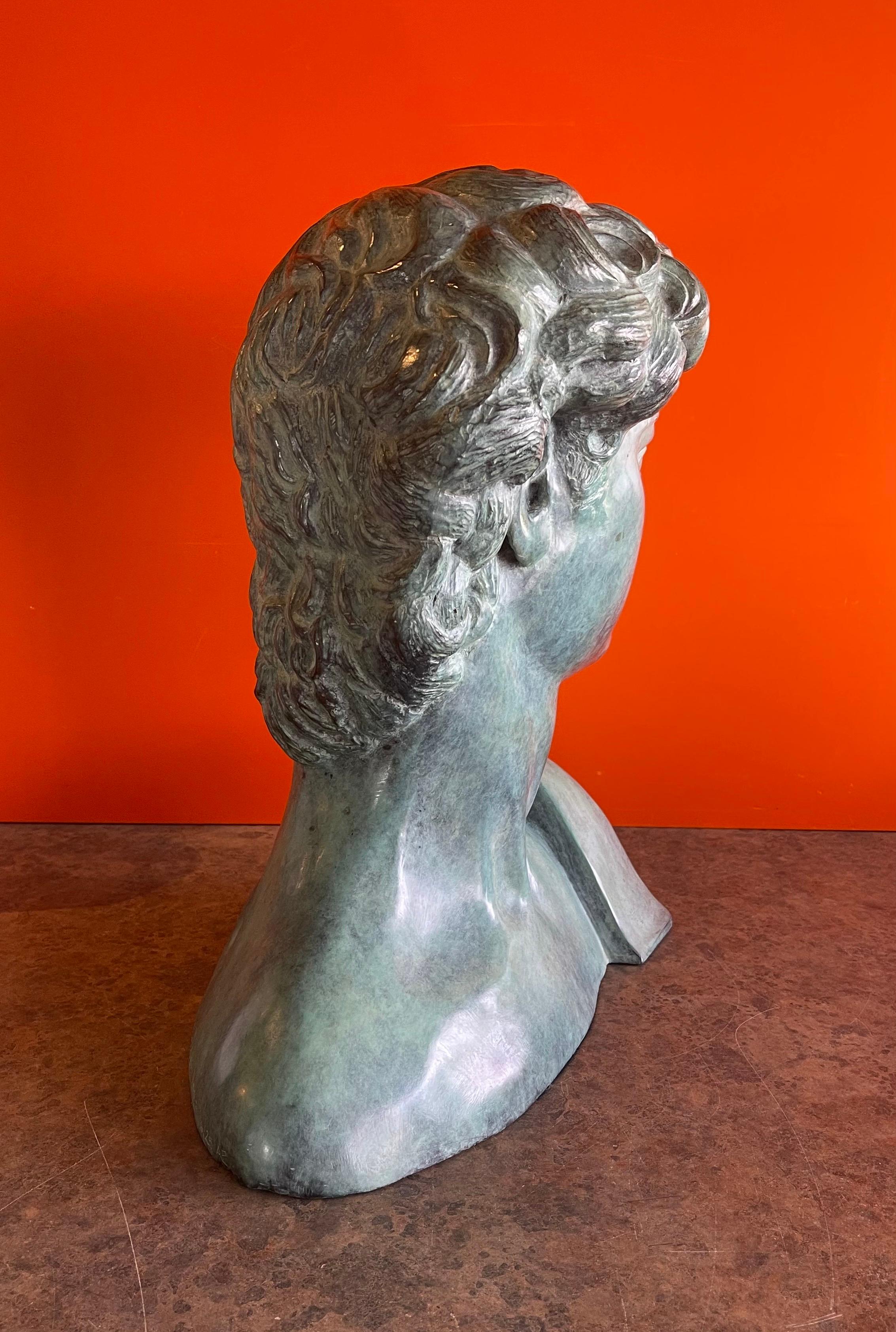 20th Century Patinated Verdigris Bronze Bust of Michelangelo's David by Felix de Weldon