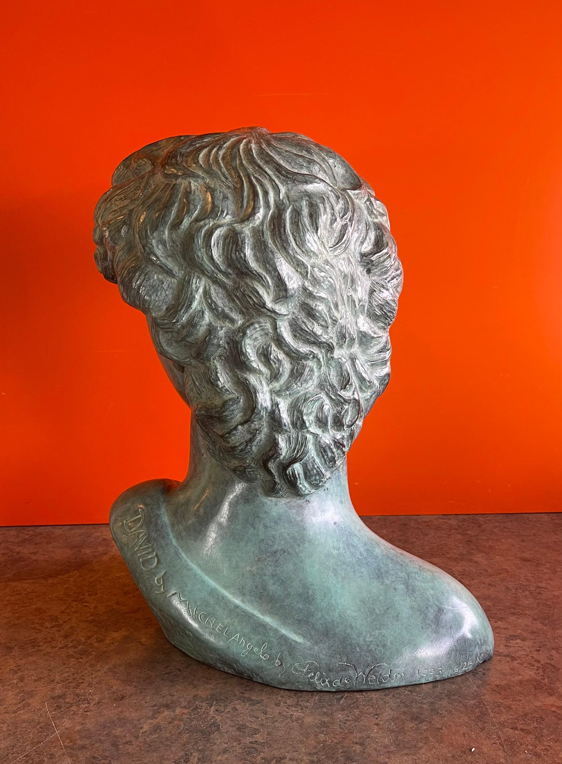 Patinated Verdigris Bronze Bust of Michelangelo's David by Felix de Weldon 1