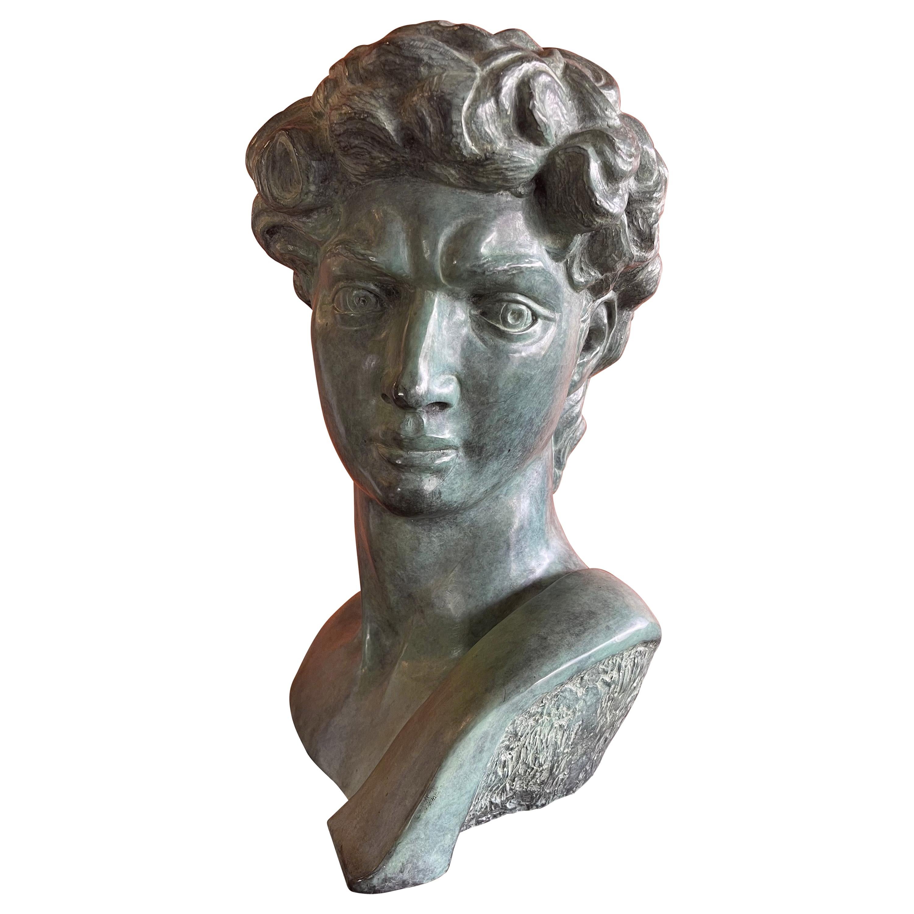 Patinated Verdigris Bronze Bust of Michelangelo's David by Felix de Weldon