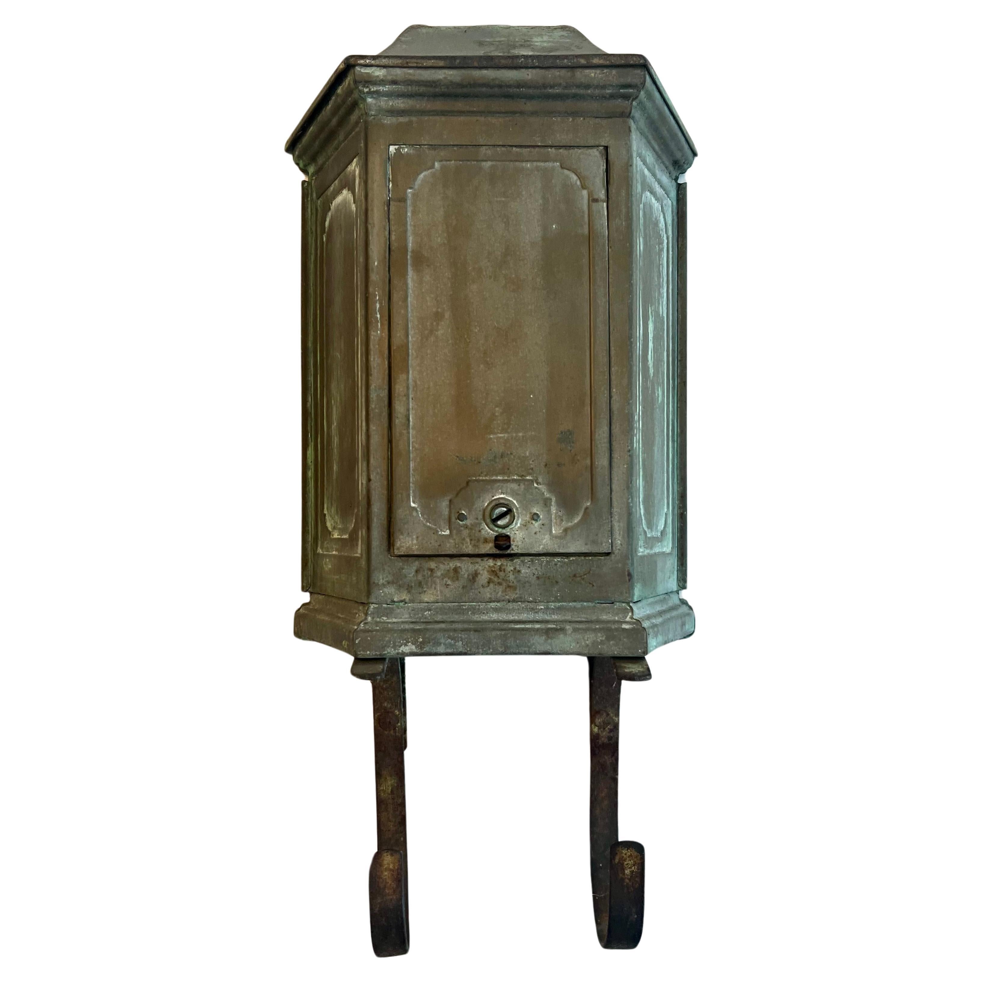 Patinated Wall Mount Metal Mail and Paper Box with Door