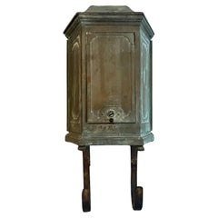 Used Patinated Wall Mount Metal Mail and Paper Box with Door