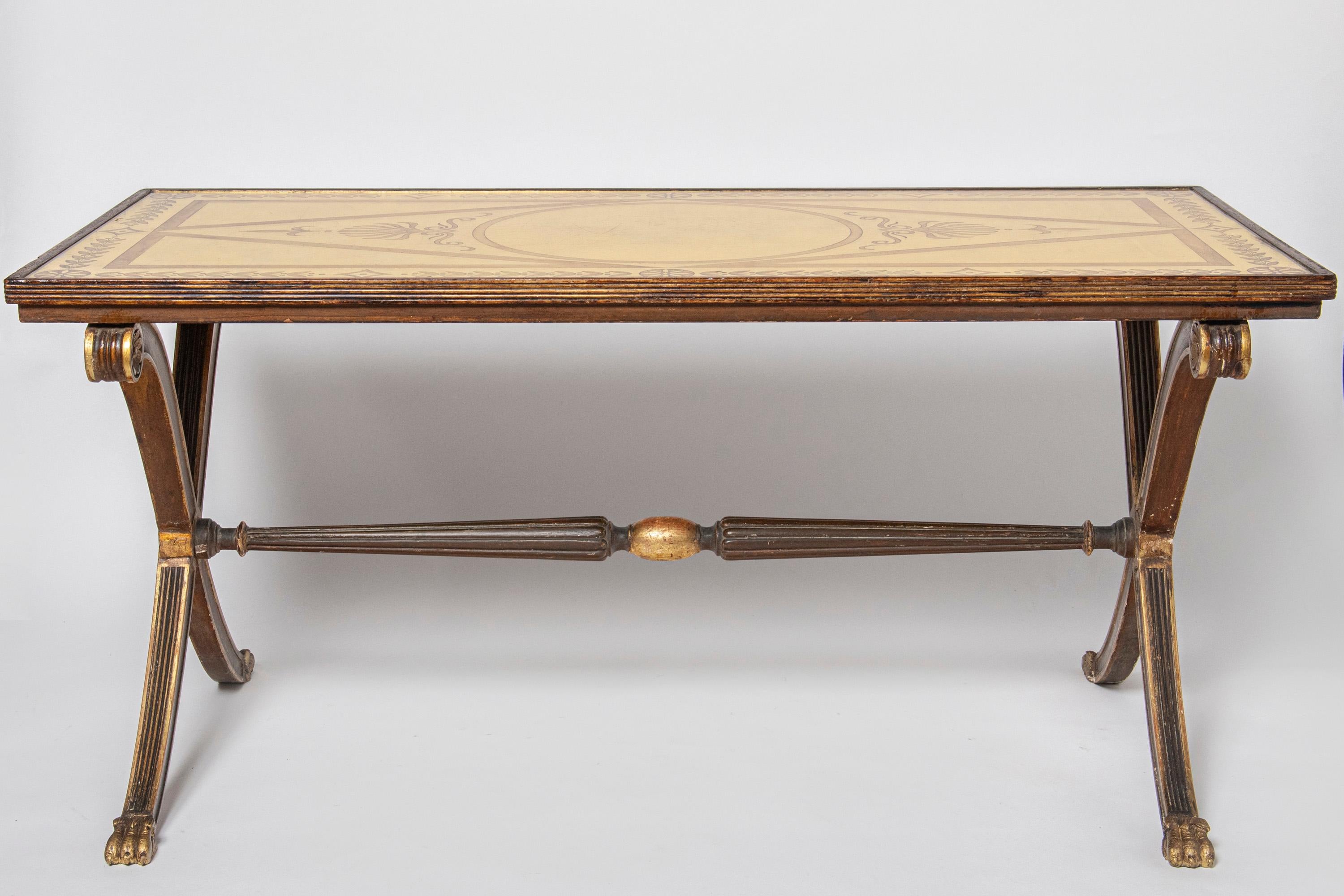 French Patinated wood and acid etched glass low table attributed to Maison Jansen For Sale
