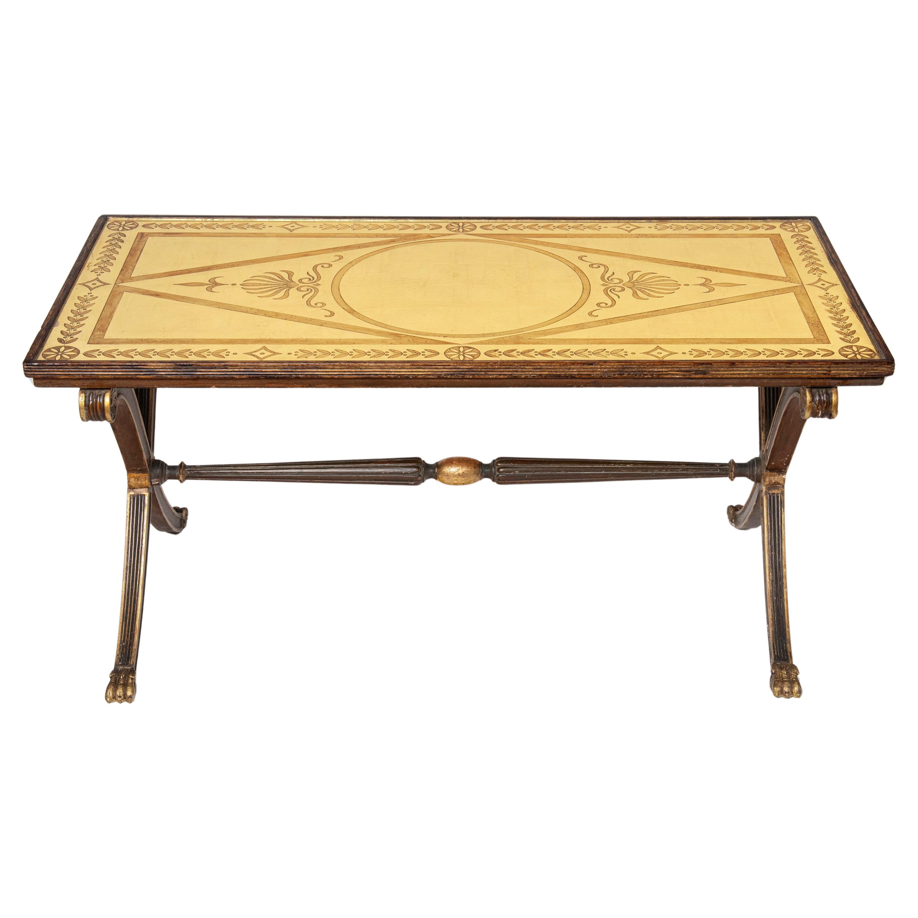 Patinated wood and acid etched glass low table attributed to Maison Jansen For Sale