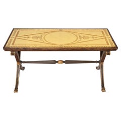 Patinated wood and acid etched glass low table attributed to Maison Jansen