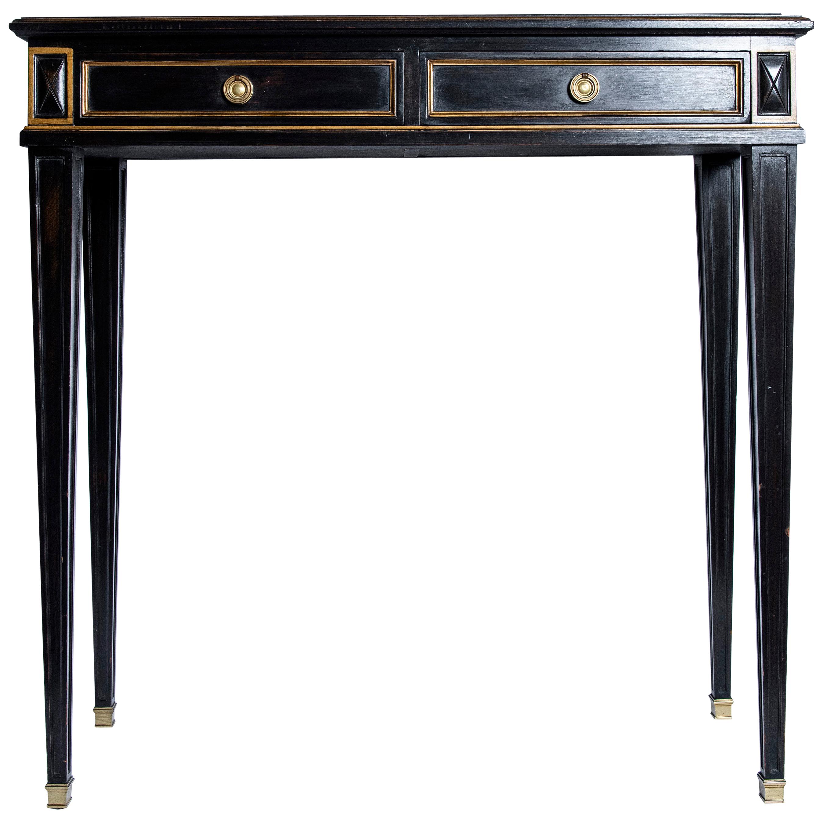 Patinated Wood and Bronze Console with Gold Leaf Glass, France, circa 1950