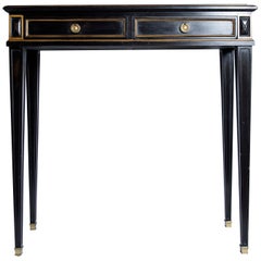 Patinated Wood and Bronze Console with Gold Leaf Glass, France, circa 1950