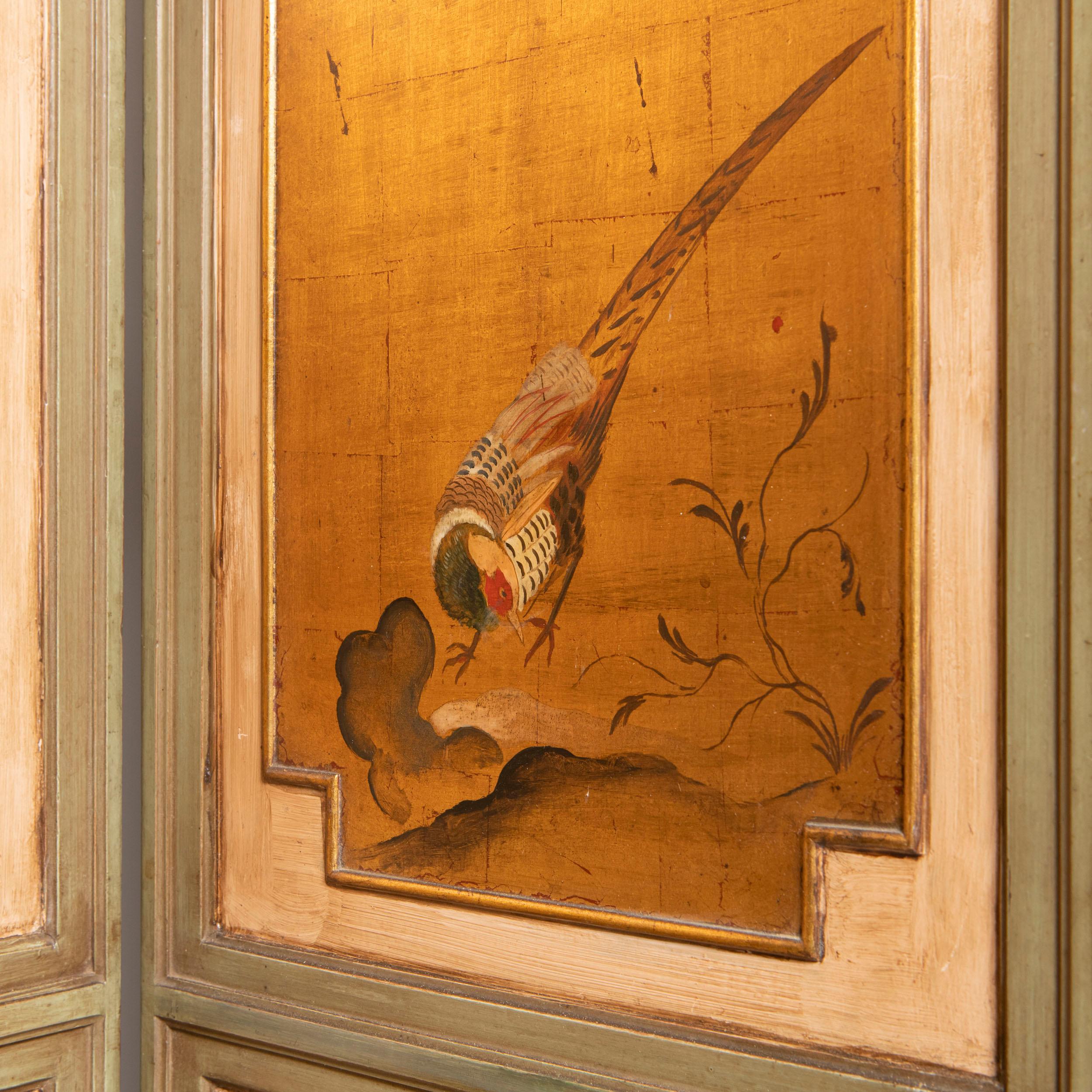 Patinated Wood and gold leaf screen attributed to Maison Jansen. France, mid-20th century.