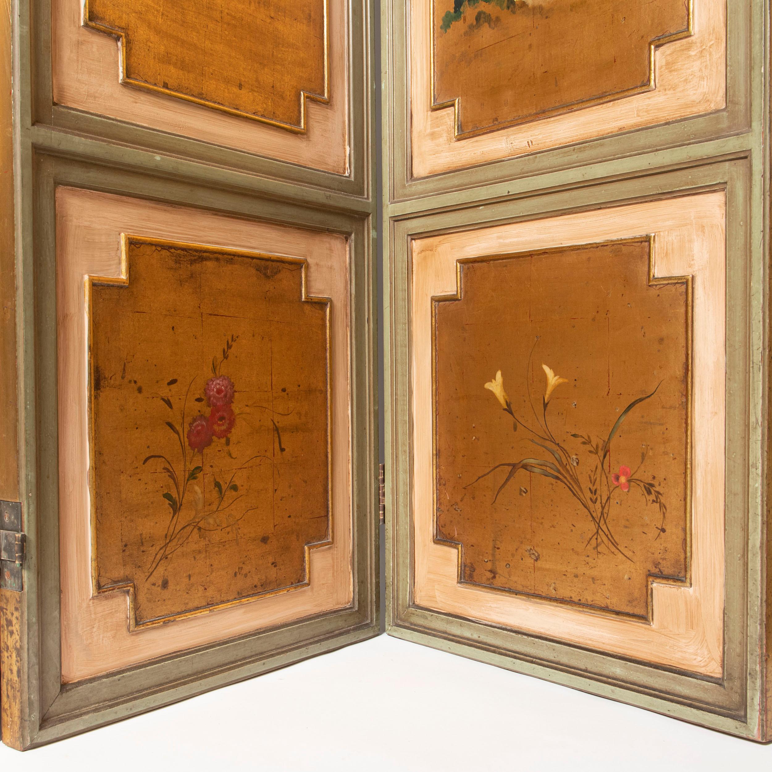 Mid-Century Modern Patinated Wood and Gold Leaf Screen. France, Mid-20th Century For Sale