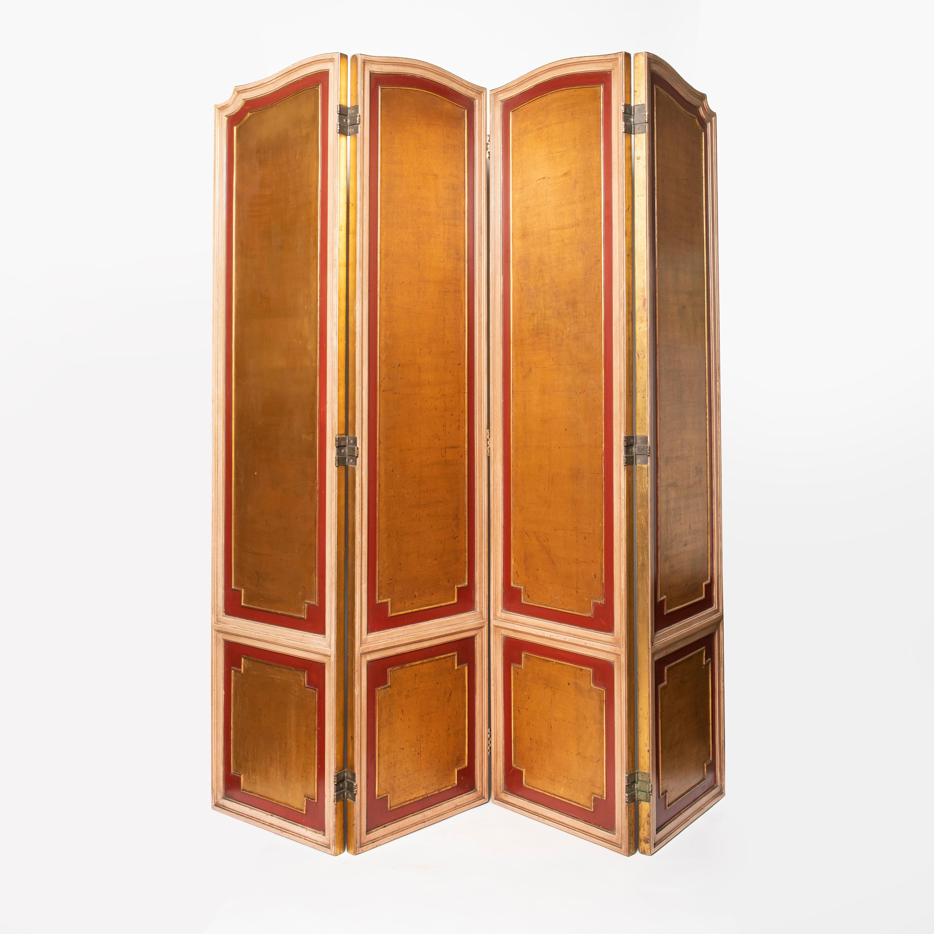 Patinated Wood and Gold Leaf Screen. France, Mid-20th Century For Sale 1