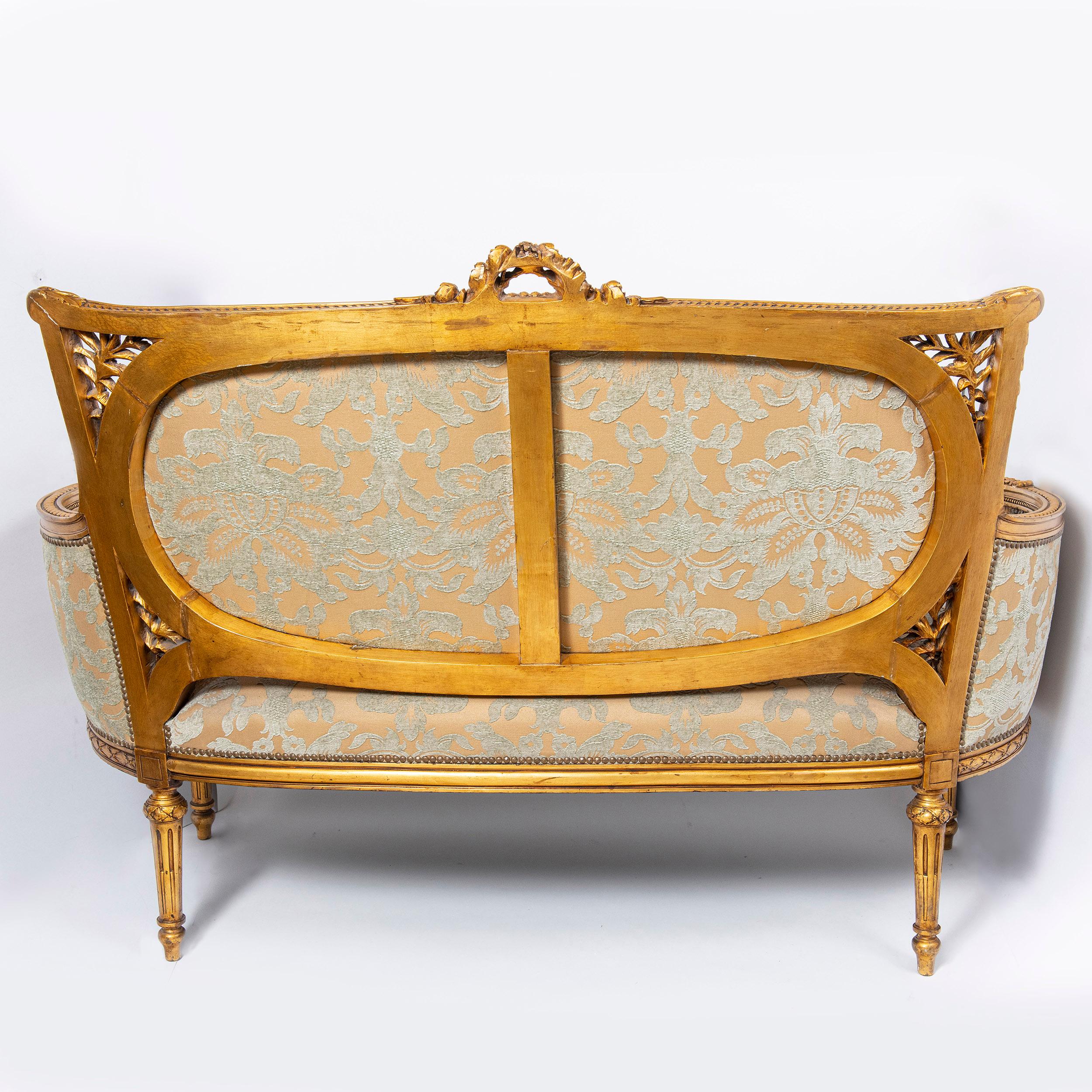 French Patinated Wood and Gold Leaf Seven Pieces Suit, France, Late 19th Century For Sale