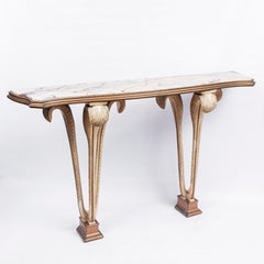 Konsole aus patiniertem Holz und Marmor, Frankreich, um 1950