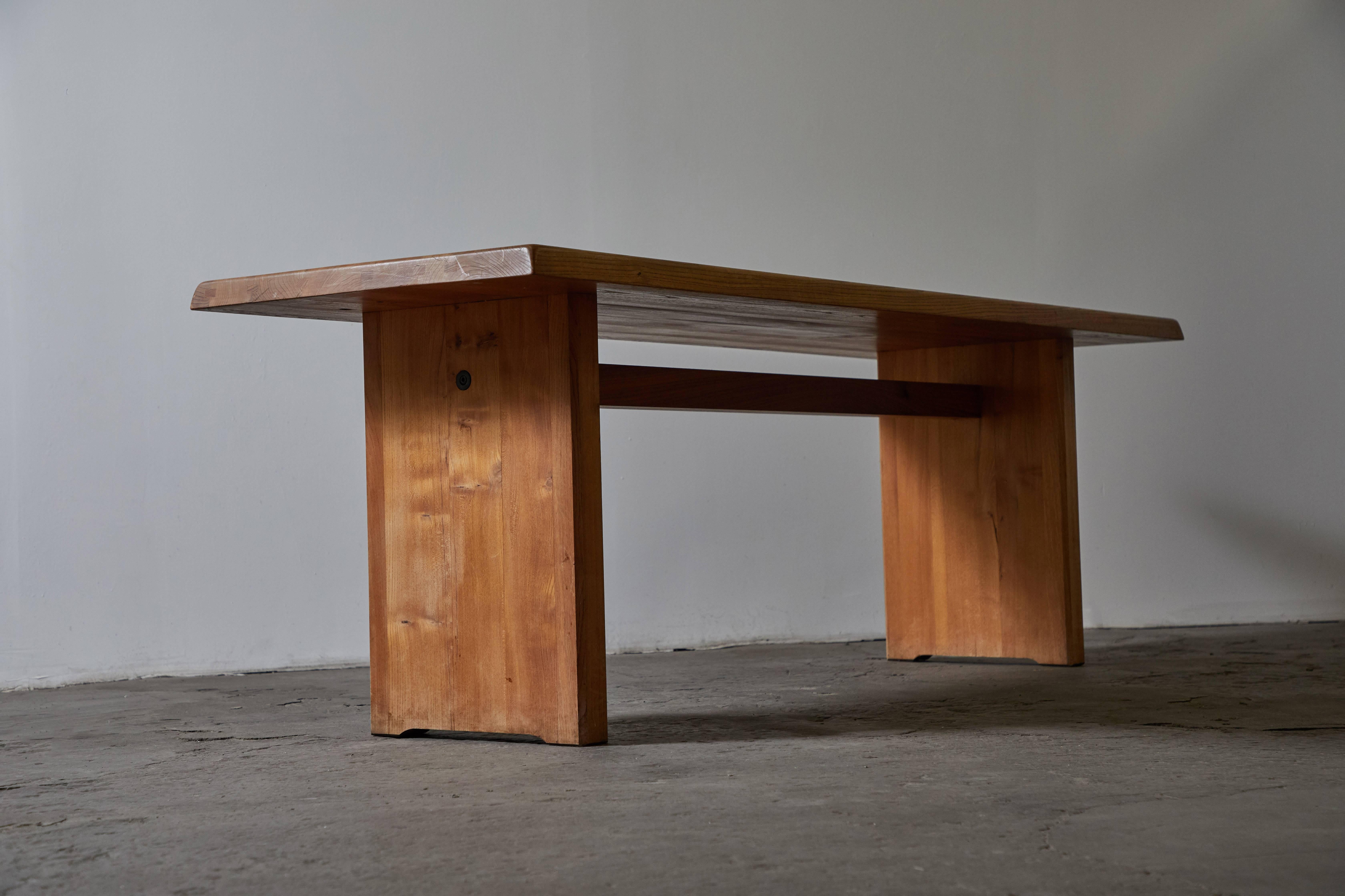 French Patinated Wood Dining Table by Pierre Chapo