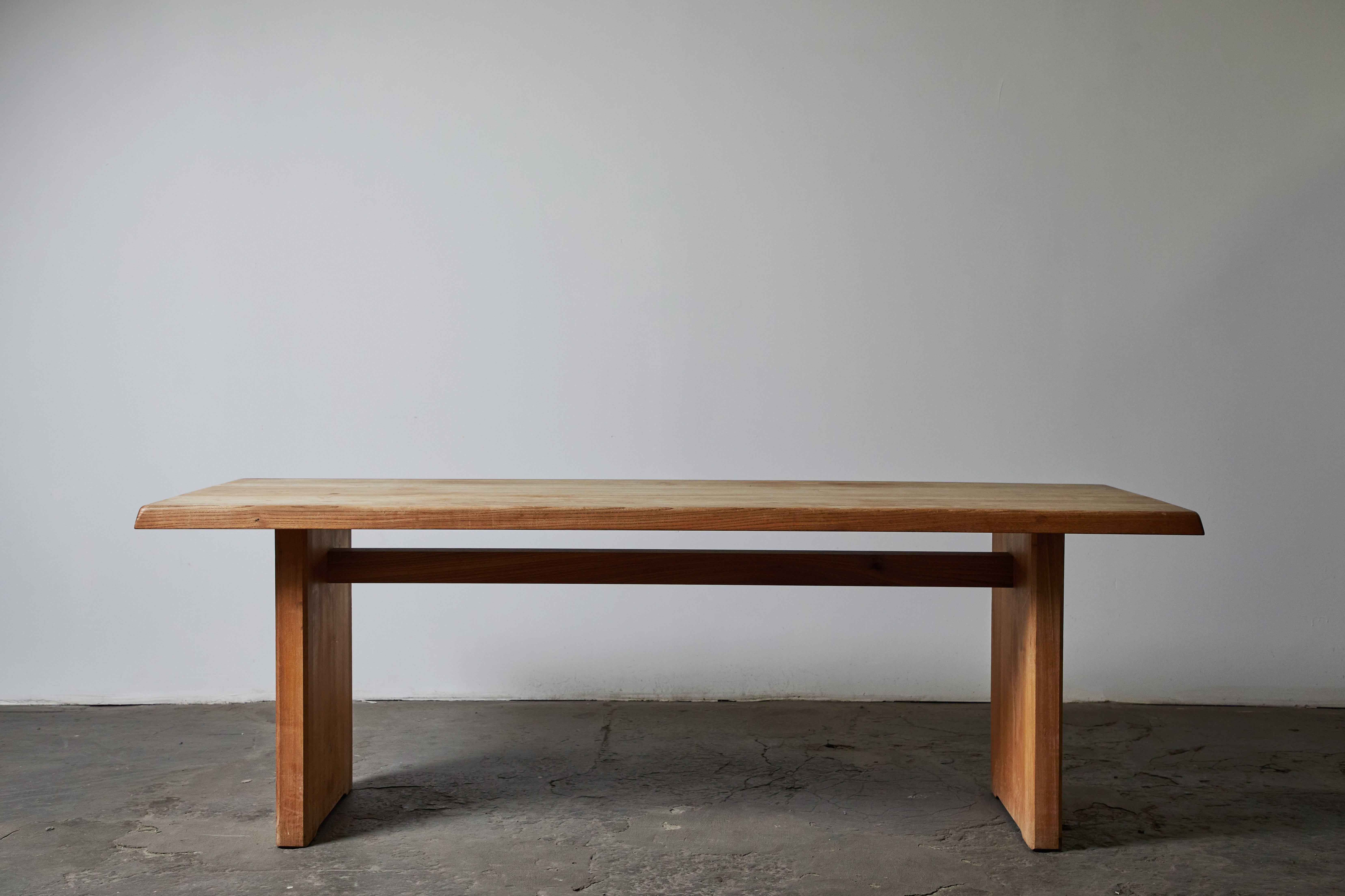 Patinated Wood Dining Table by Pierre Chapo In Good Condition In Los Angeles, CA