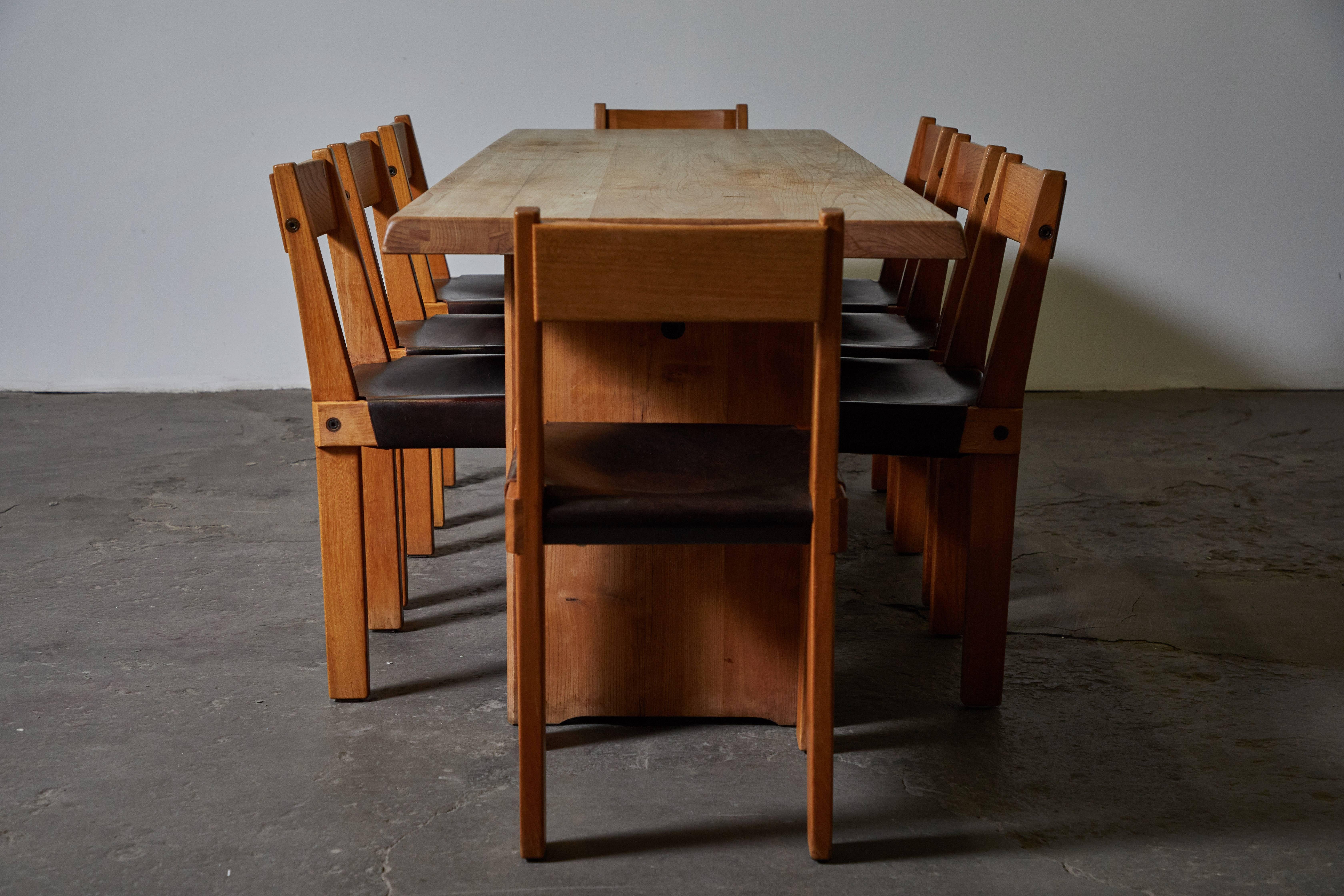 Patinated Wood Dining Table by Pierre Chapo 1