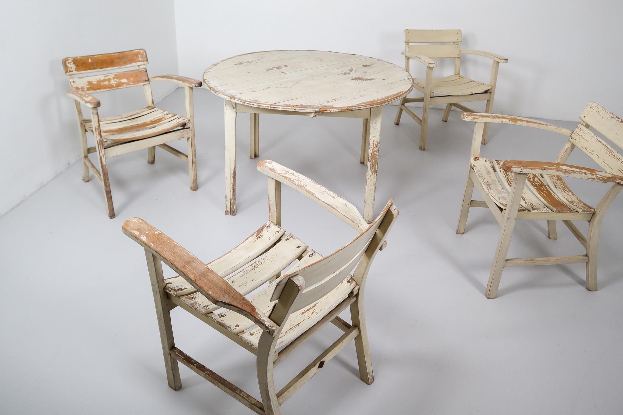 Bauhaus Patinated Wooden Garden Furniture, Germany, 1930s