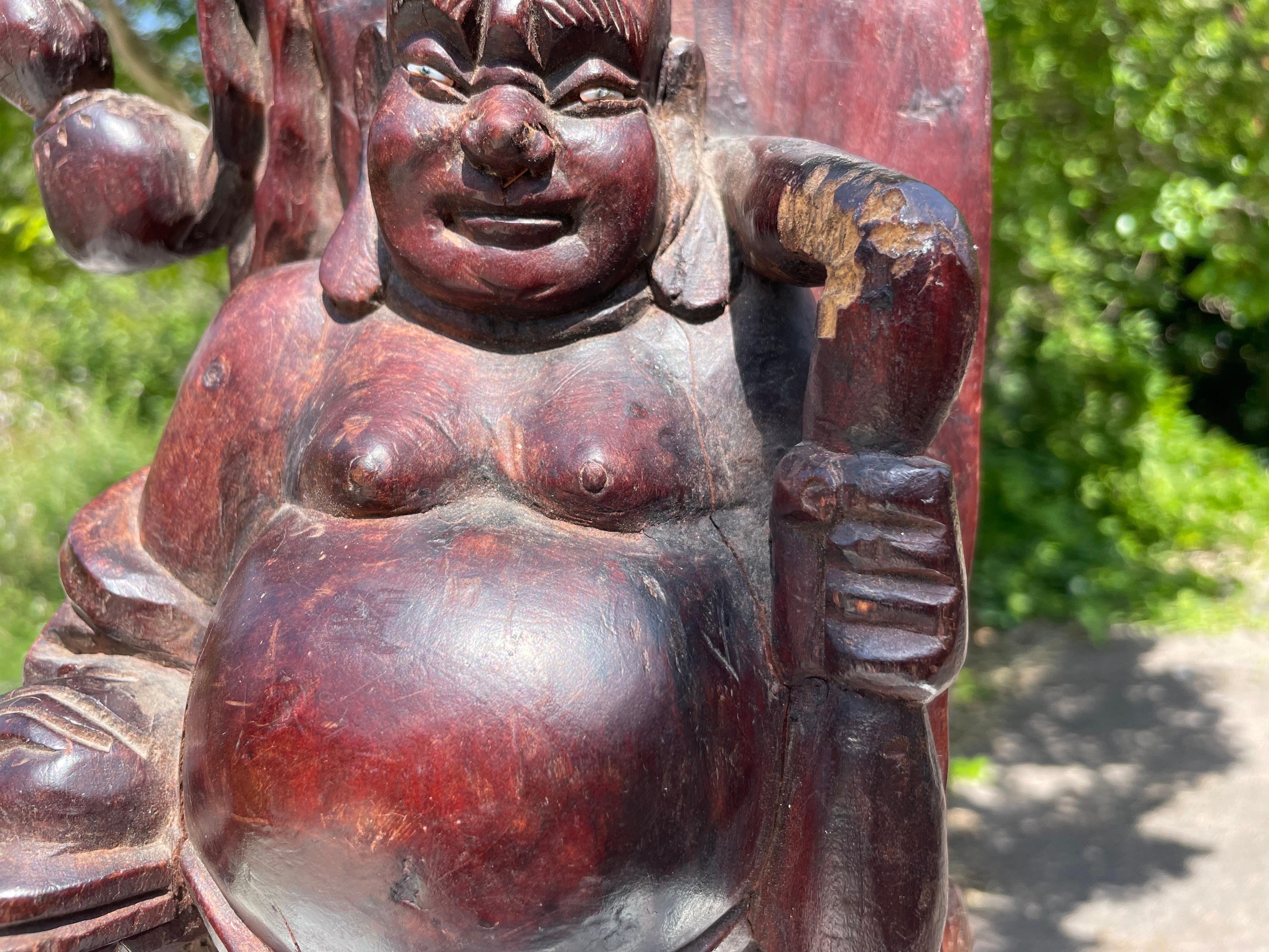 Patinated Wooden Sculpture, Representing Buddha, China Early 20th Century In Good Condition For Sale In Auribeau sur Siagne, FR