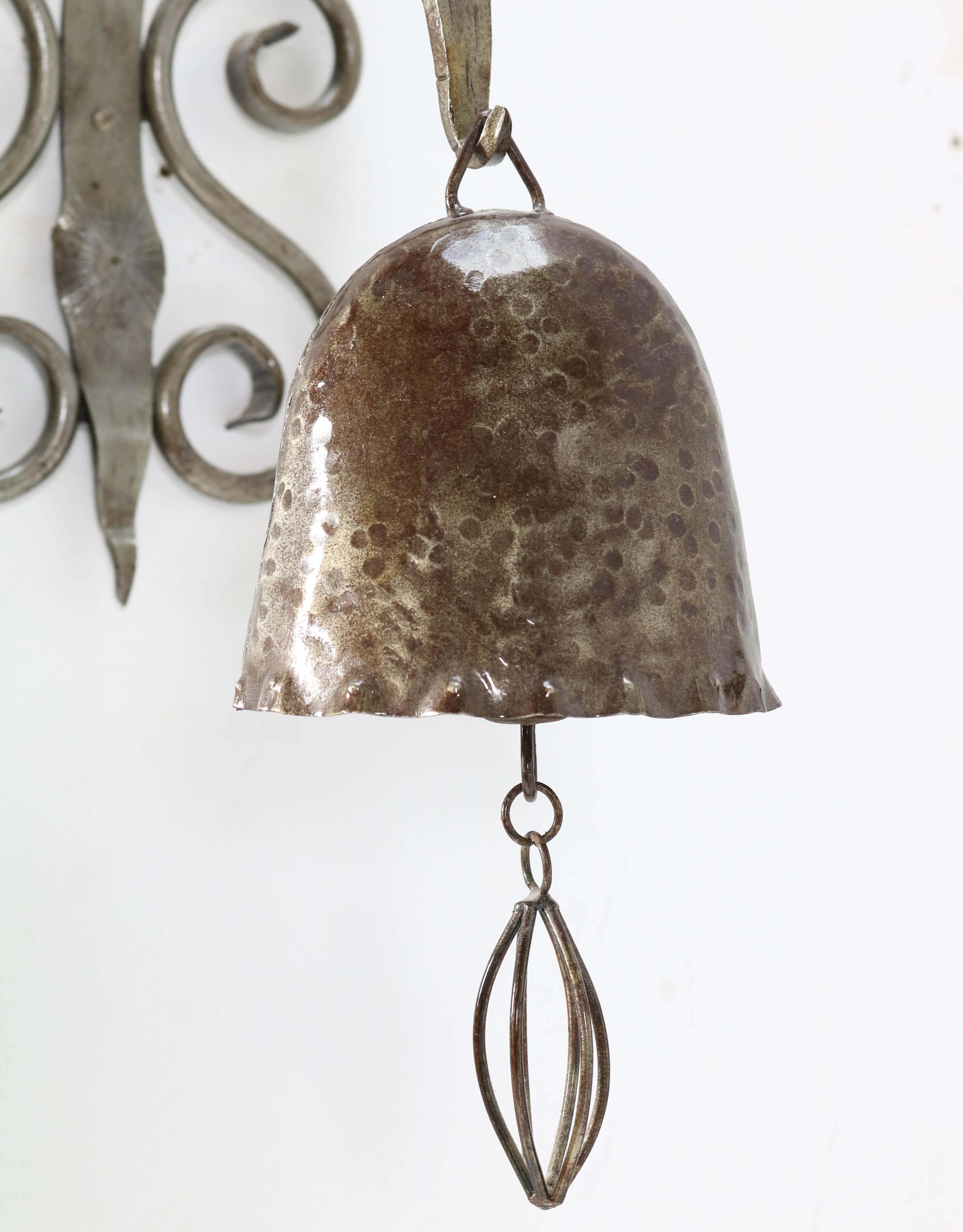 Dutch Patinated Wrought Iron Art Deco Amsterdam School Gong or Bell, 1930s For Sale