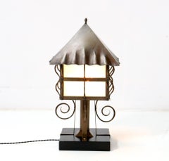 Patinated Wrought Iron Arts & Crafts Table Lamp, 1900s