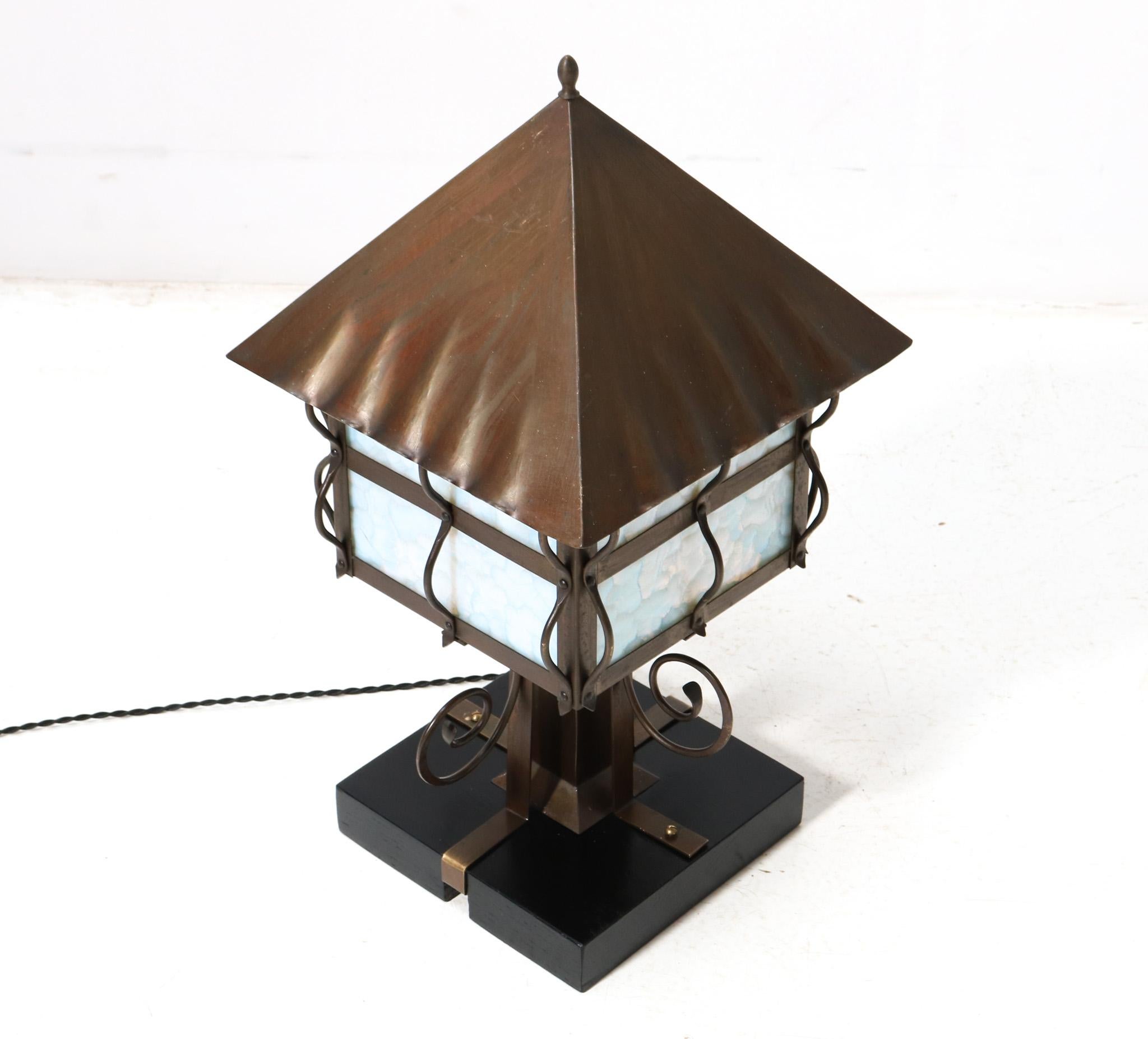 British Patinated Wrought Iron Arts & Crafts Table Lamp, 1900s For Sale
