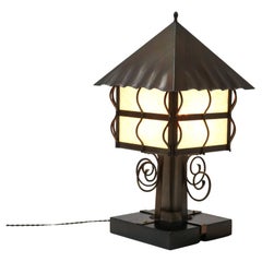 Patinated Wrought Iron Arts & Crafts Table Lamp, 1900s