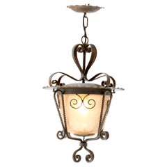 Patinated Wrought Iron French Provincial Lantern, 1950s